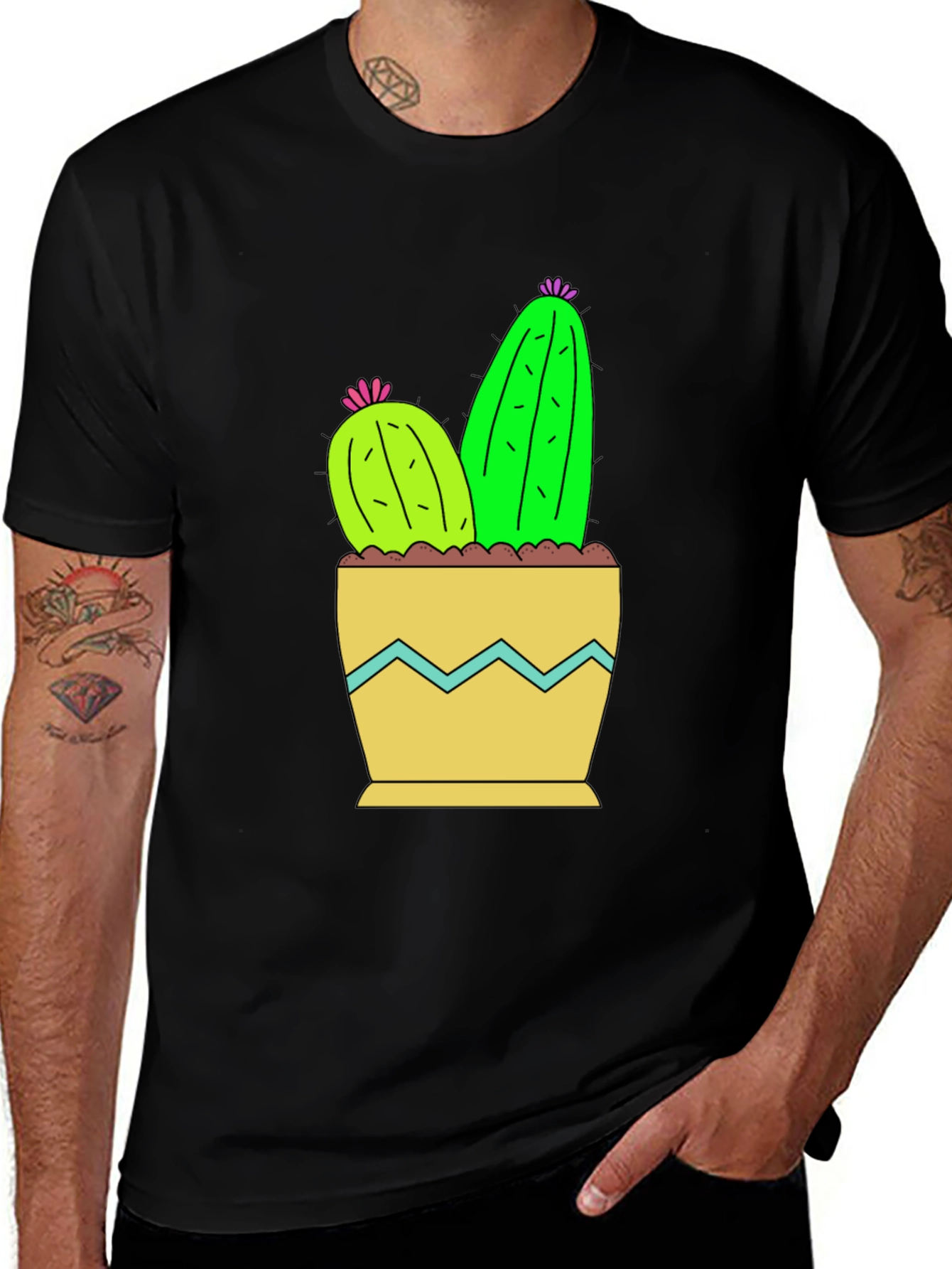 Variant 20 of Cactus Plant Graphic Tee - Black Cotton T-Shirt