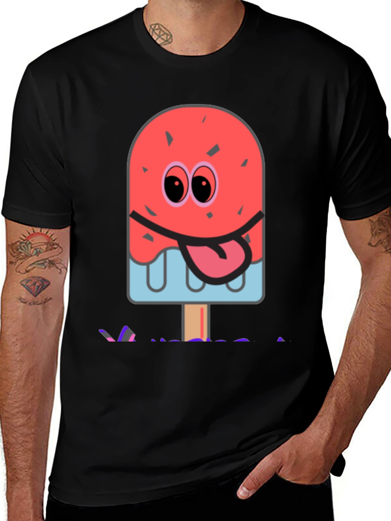Variant 19 of Fun Cartoon Ice Cream Graphic Tee - Black Unisex T-Shirt