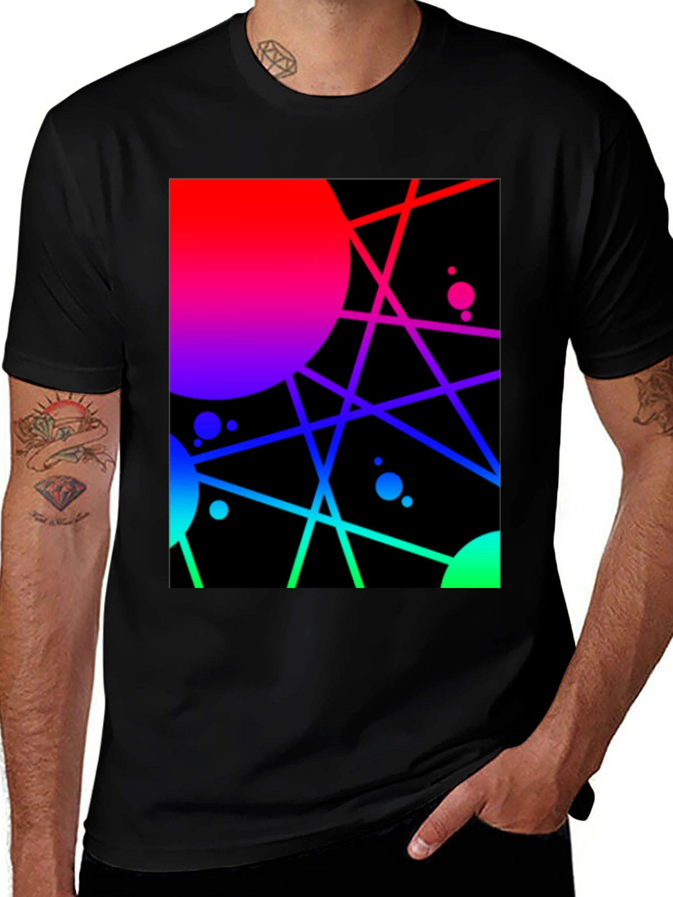 Black Abstract Geometric Graphic Tee - Vibrant Design main image