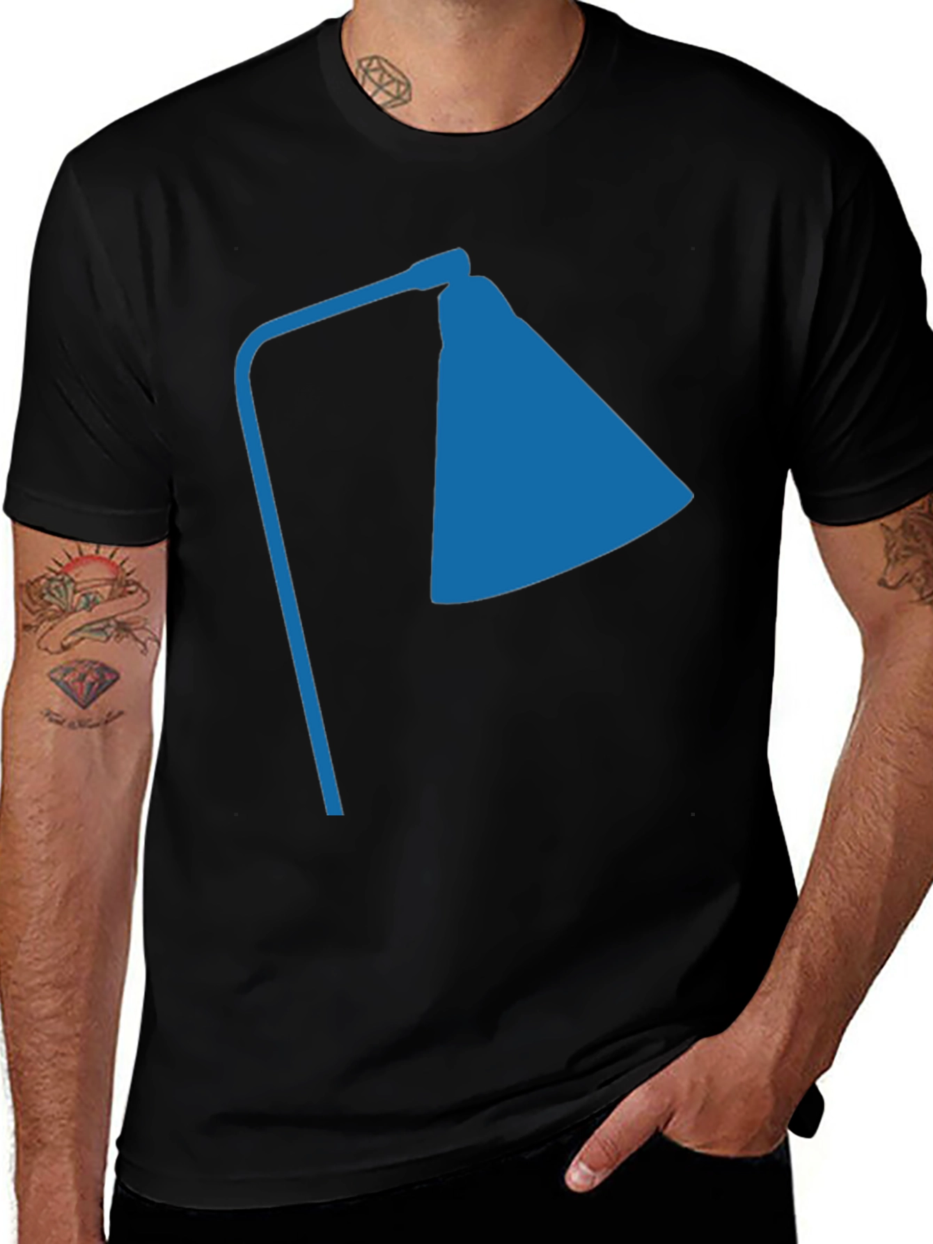 Variant 8 of Men's Black T-Shirt with Blue Lamp Graphic