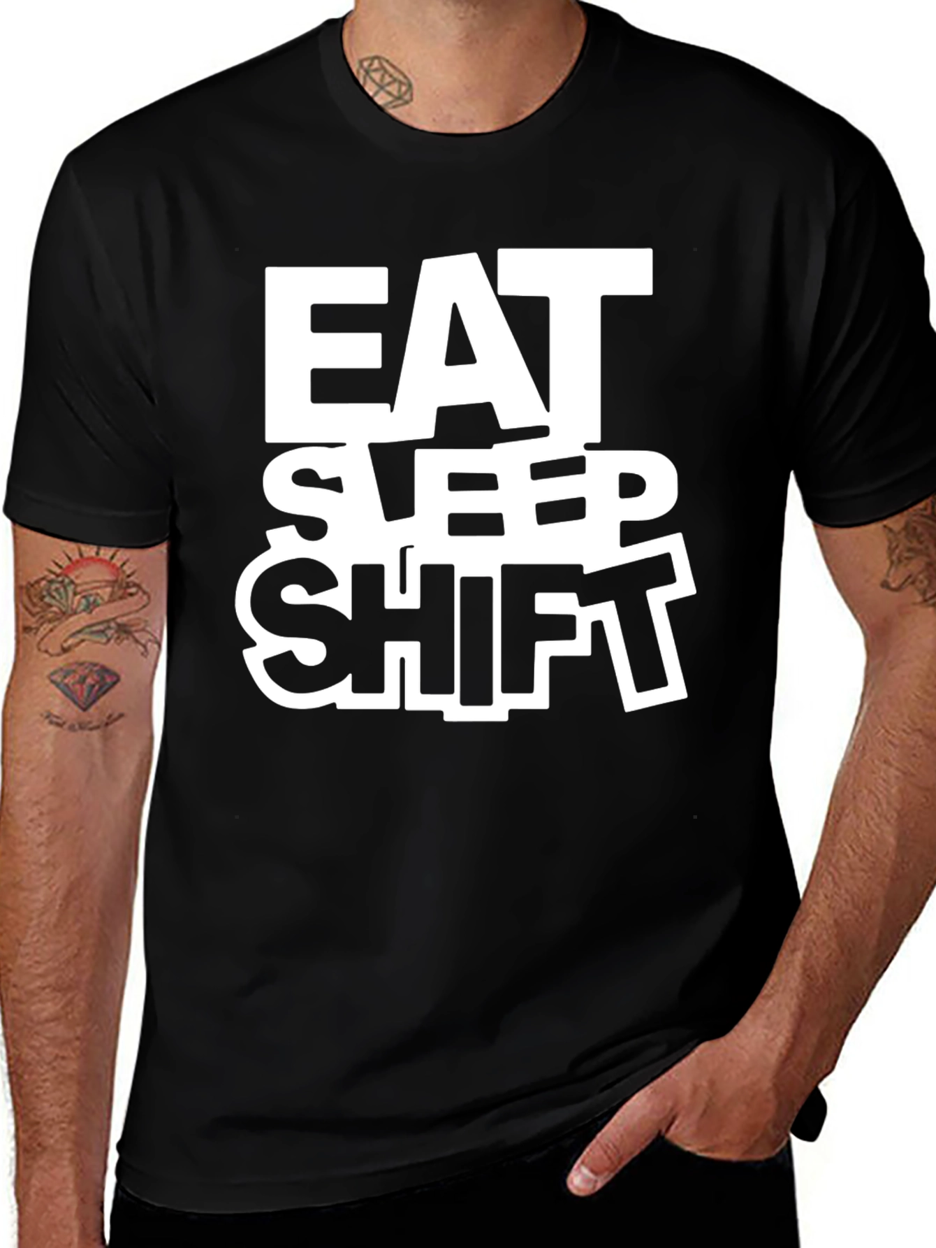 Variant 20 of Eat Sleep Shift Graphic Tee - Black Casual T-Shirt