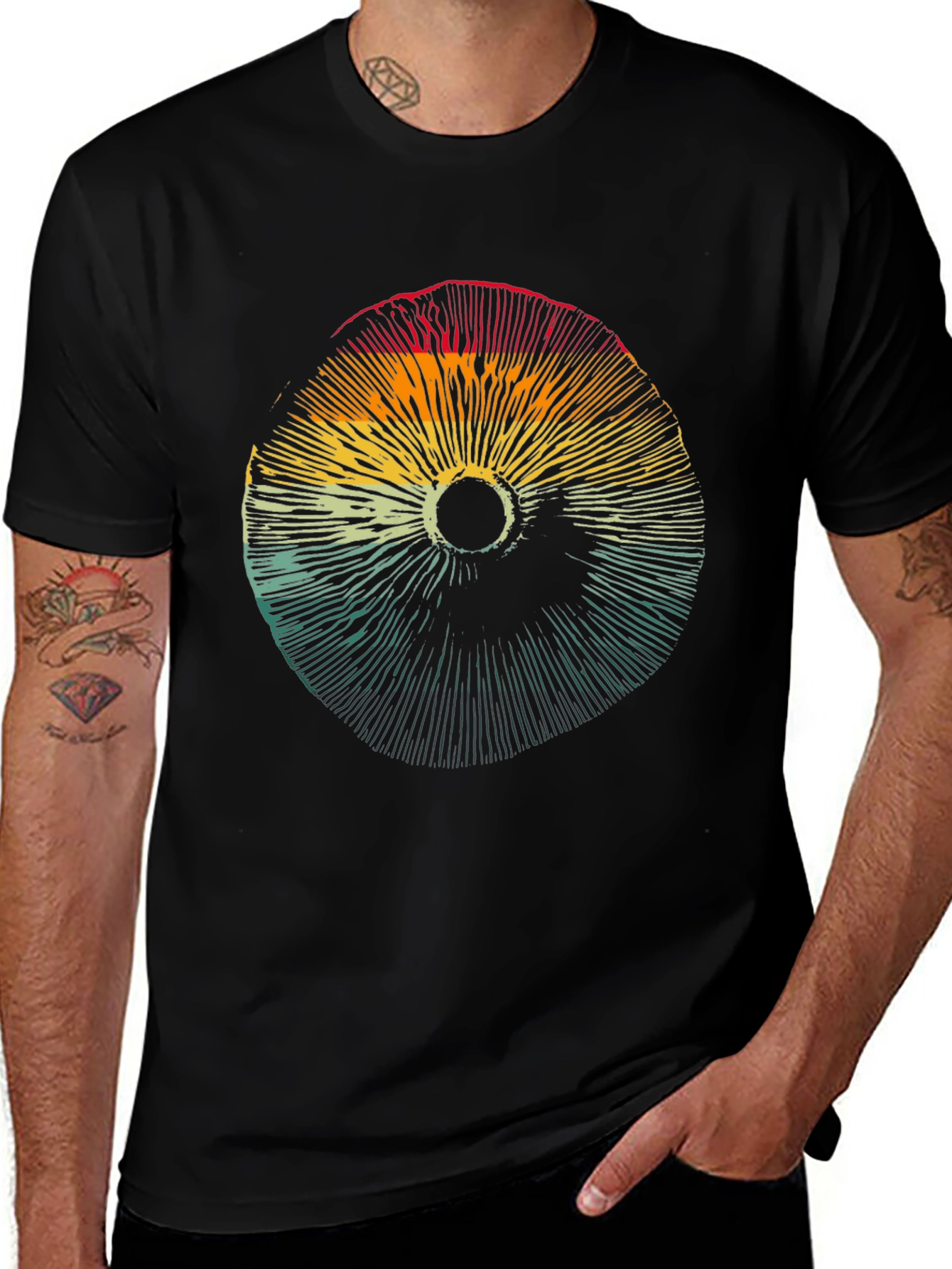 Black Retro Mushroom Graphic T-Shirt - Unisex Design main image
