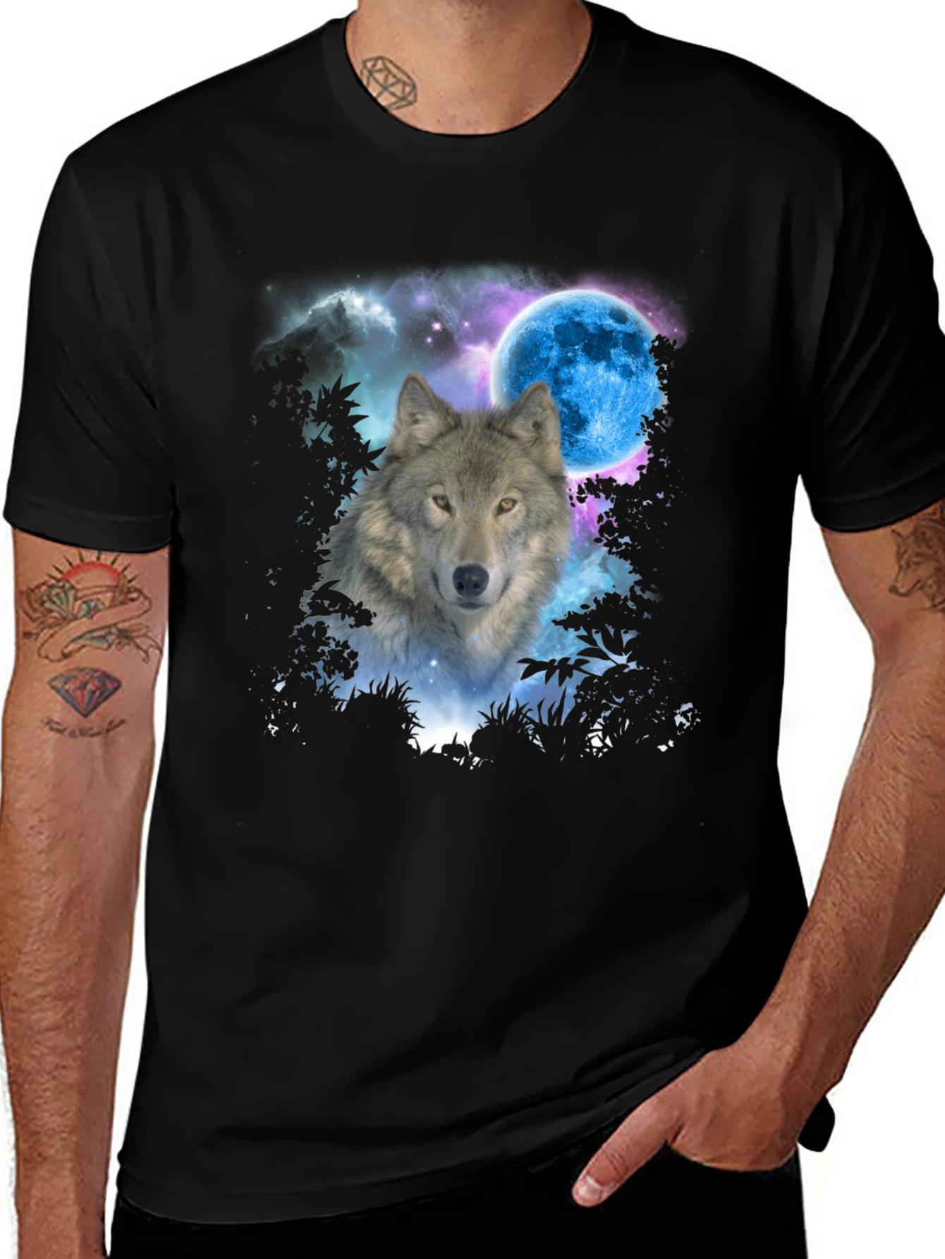 Variant 9 of Wolf Moon Graphic Tee - Black Cotton Blend T-Shirt