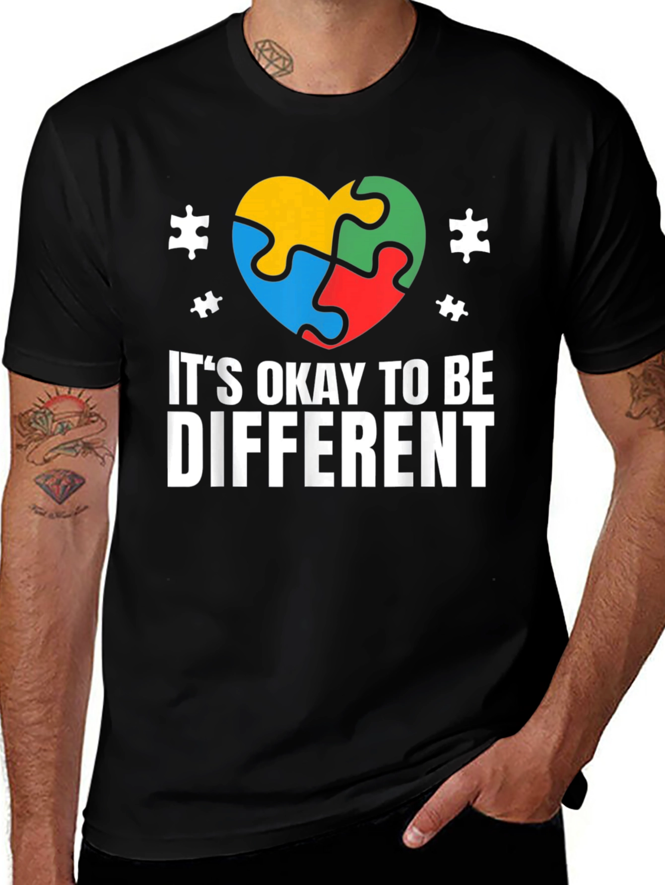 Black Autism Awareness T-Shirt - It's Okay to Be Different main image