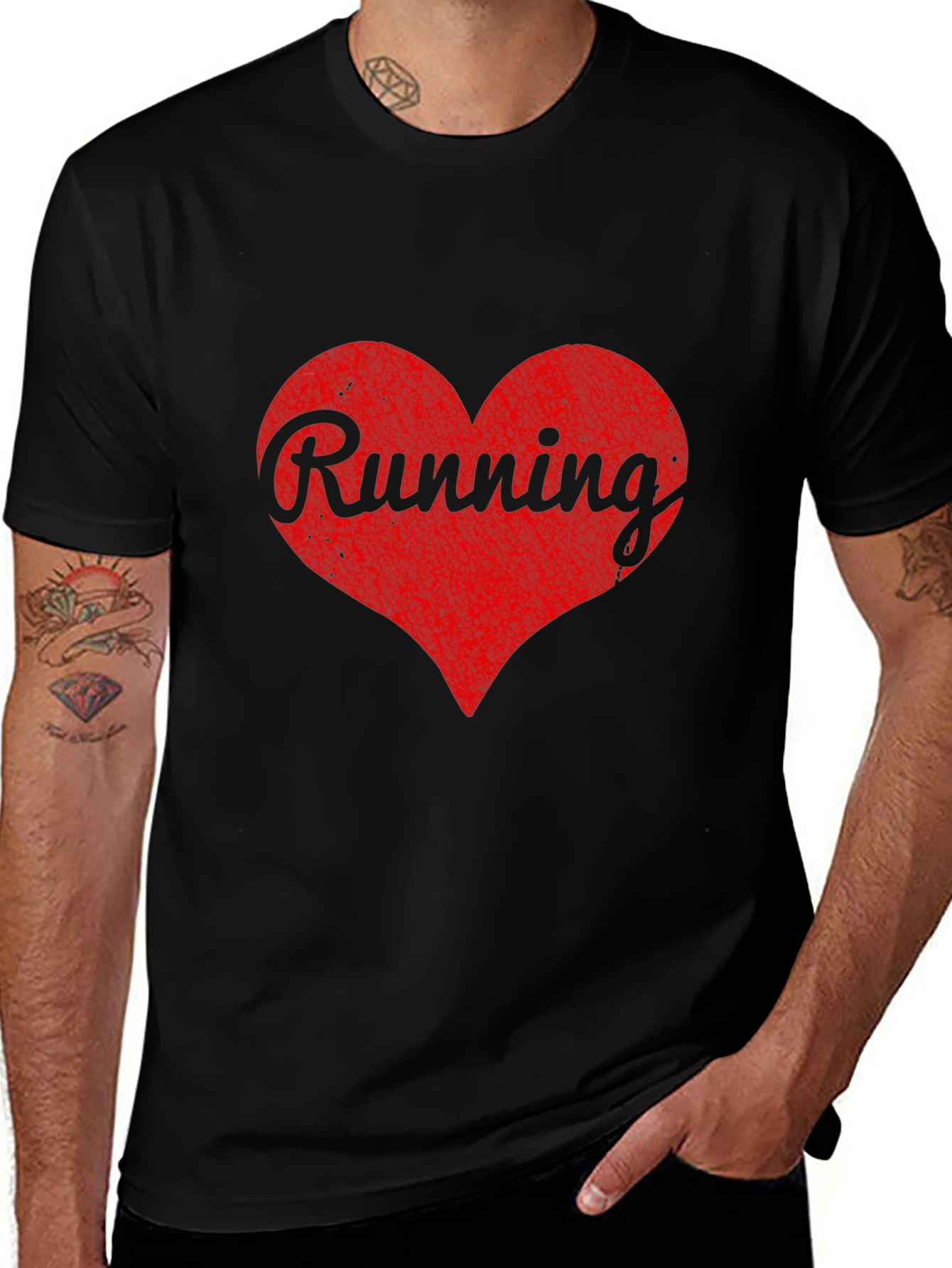 Variant 10 of Running Heart Graphic Black T-Shirt