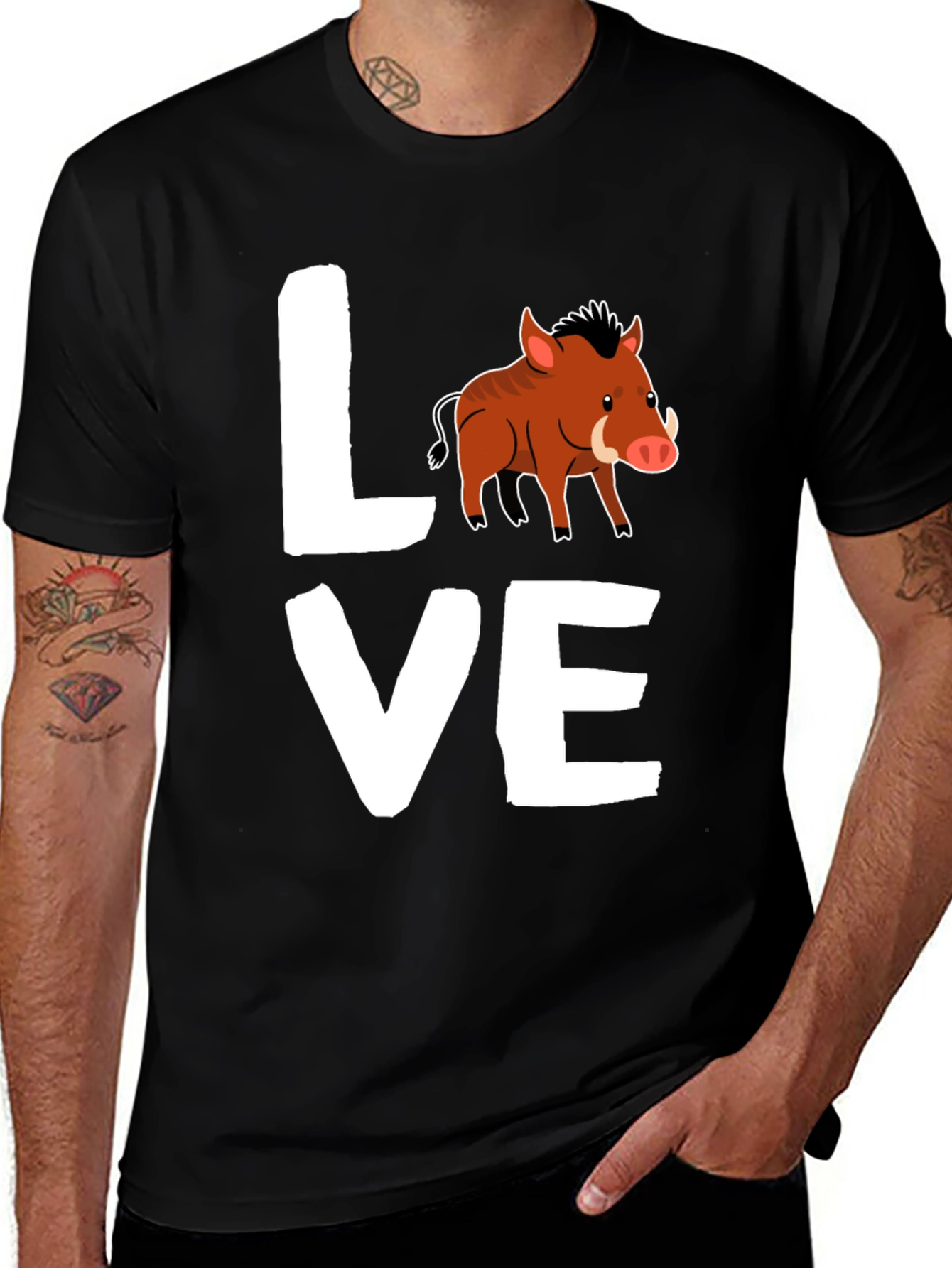 Variant 17 of Love Boar T-Shirt, Wild Pig Animal Tee, Black Cotton Shirt