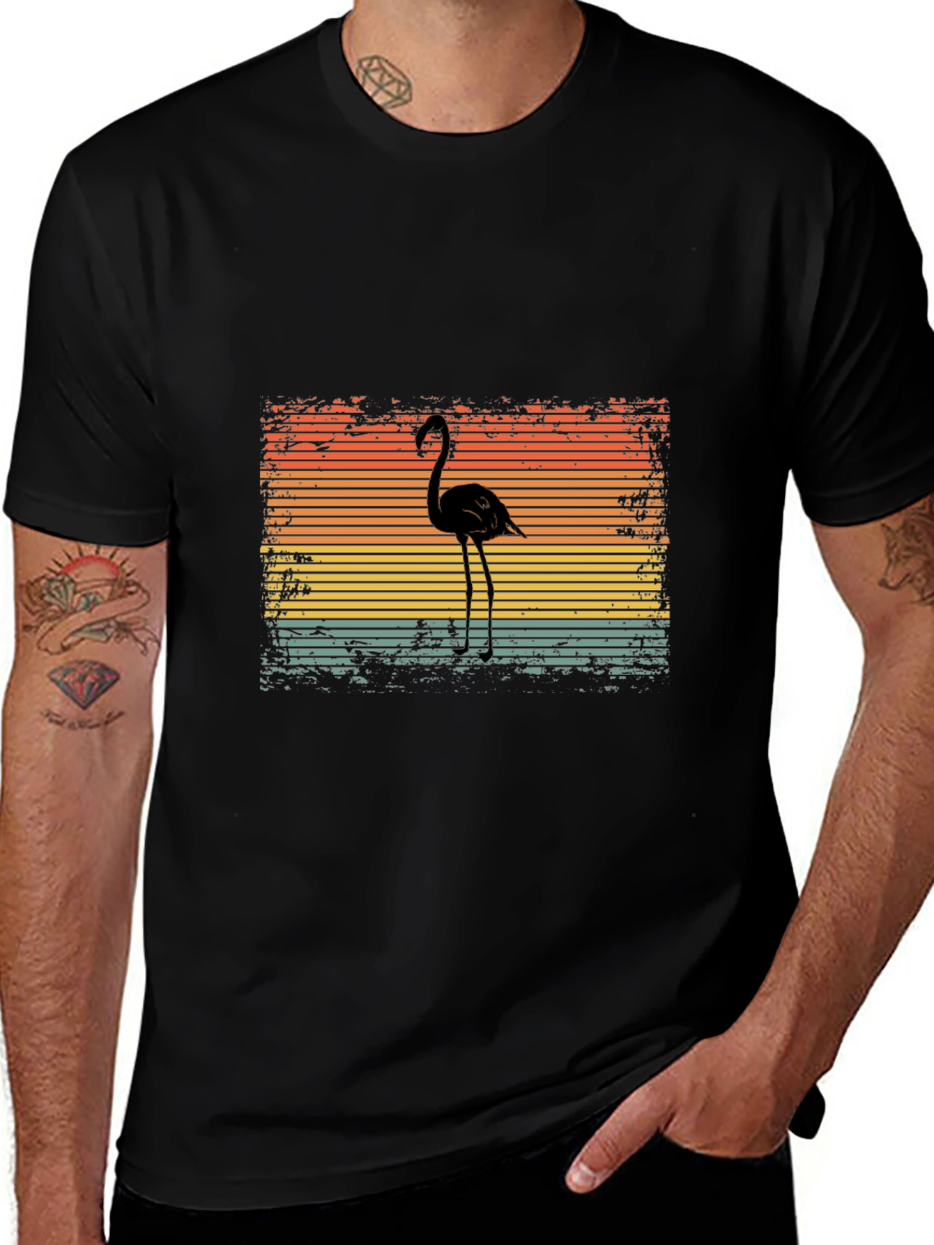 Variant 21 of Retro Flamingo Graphic T-Shirt - Black