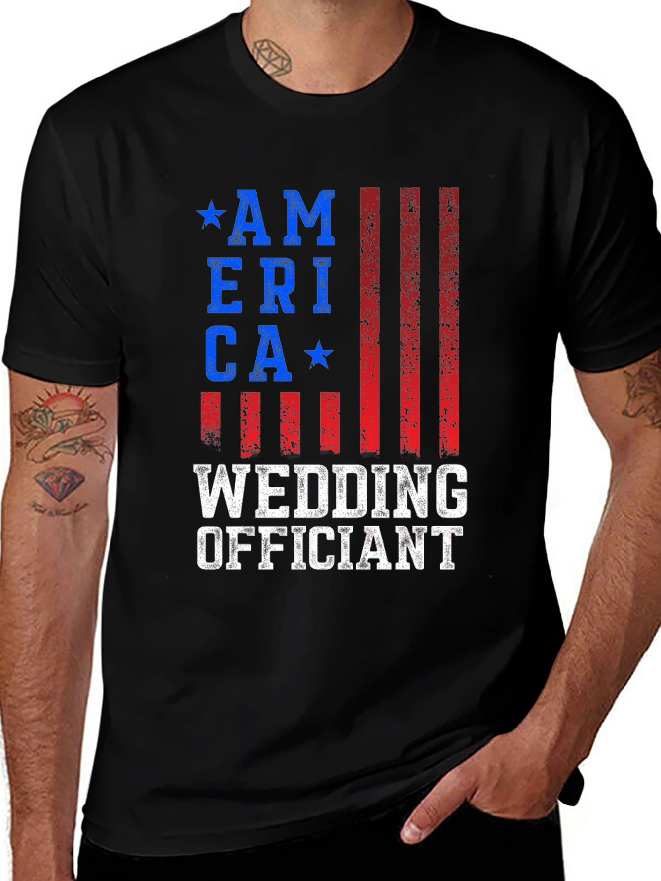 America Wedding Officiant T-Shirt Patriotic USA Flag