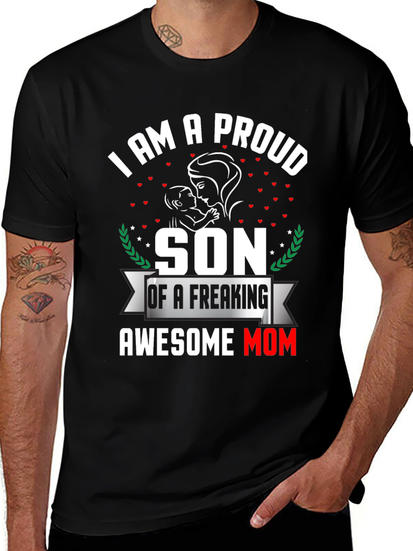 Variant 26 of Proud Son Awesome Mom Black T-Shirt
