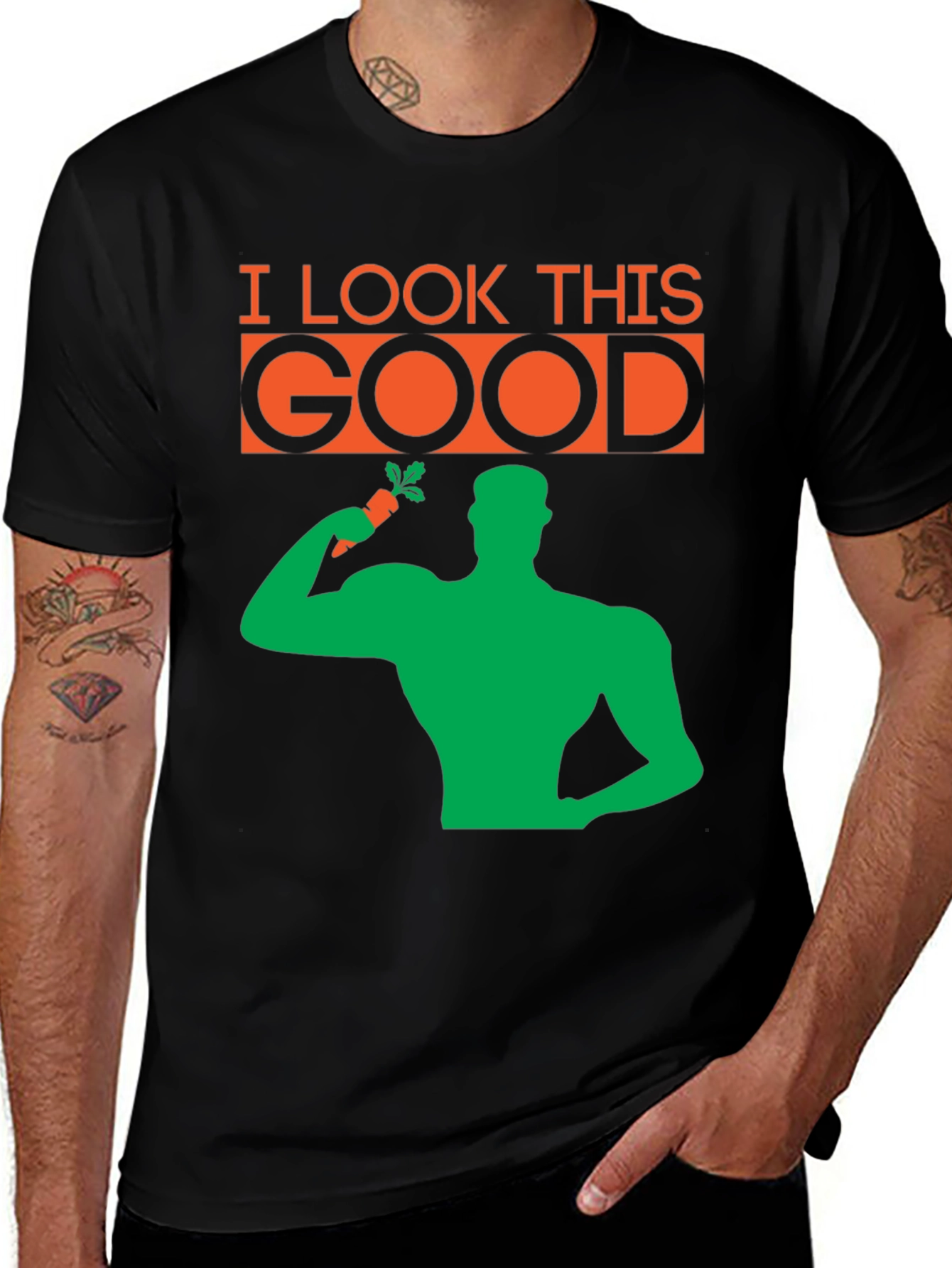 Variant 27 of Funny Vegan Graphic T-Shirt - I Look This Good