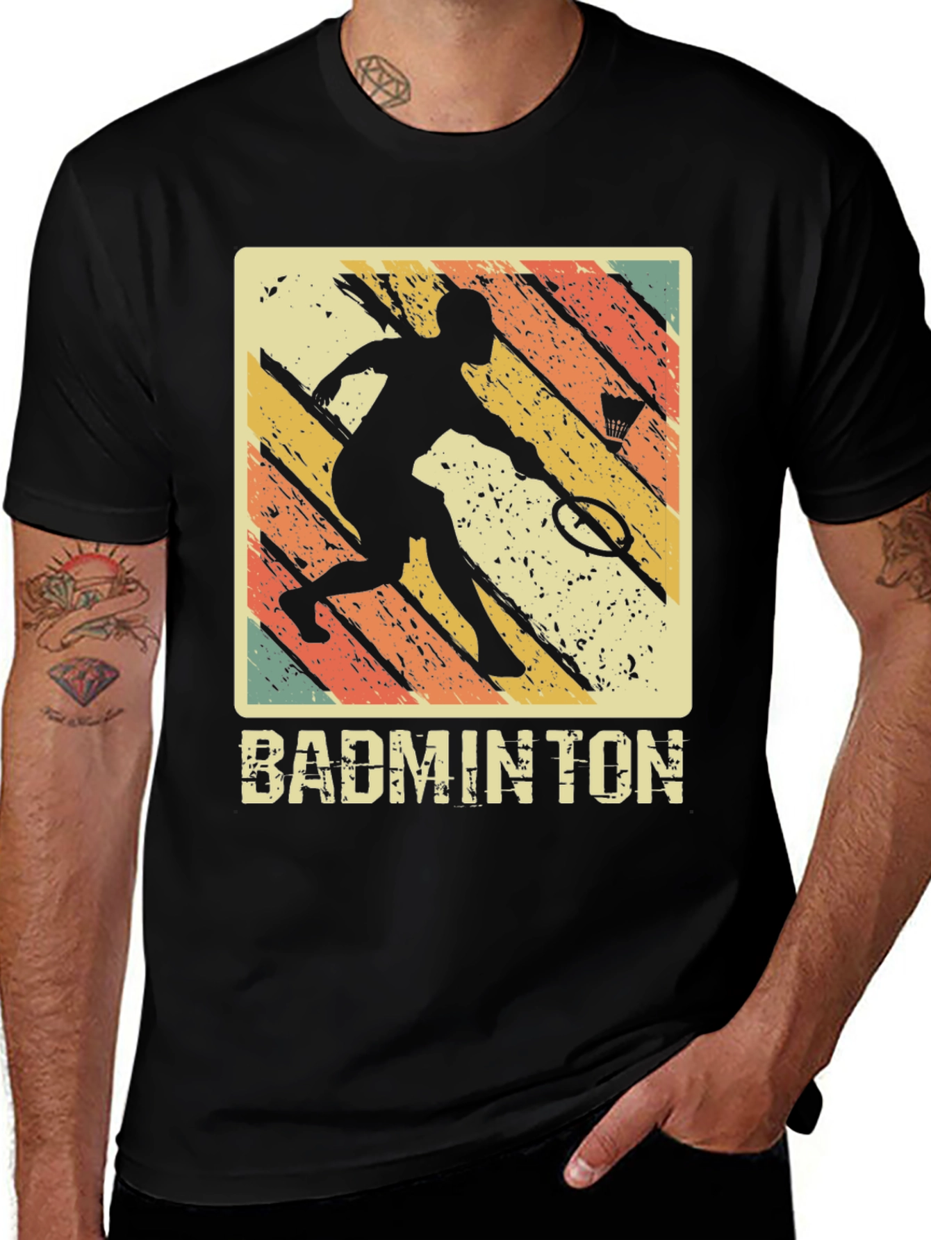 Variant 12 of Retro Badminton Player Graphic T-Shirt