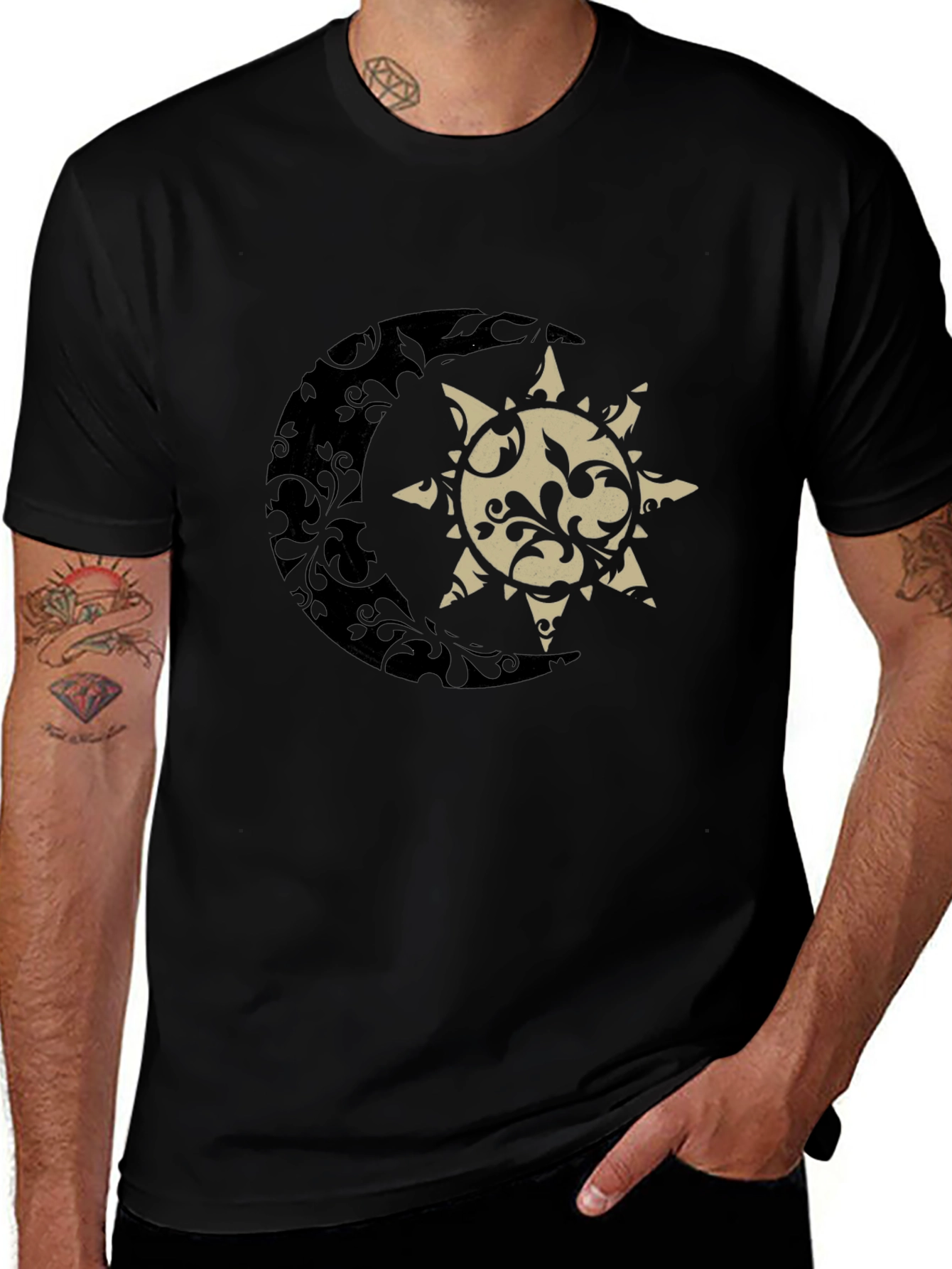 Variant 19 of Sun & Moon Graphic Tee - Stylish Black T-Shirt