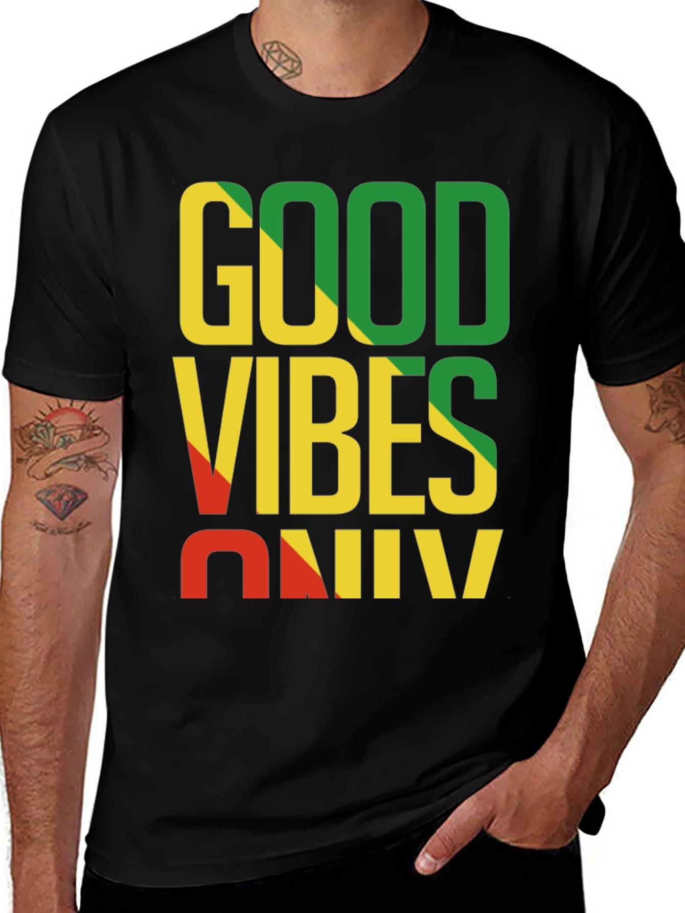 Variant 16 of Good Vibes Only Black Graphic Tee - Reggae Style