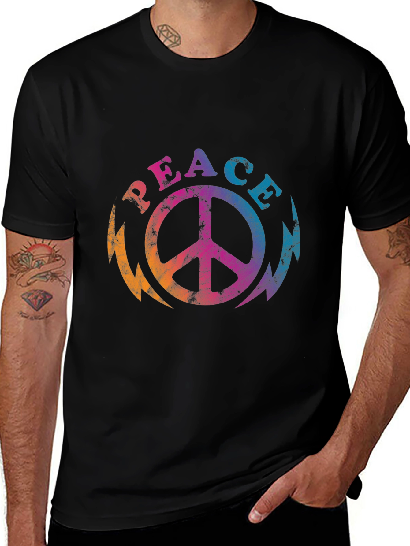 Variant 7 of Retro Peace Sign Graphic Tee - Black T-Shirt