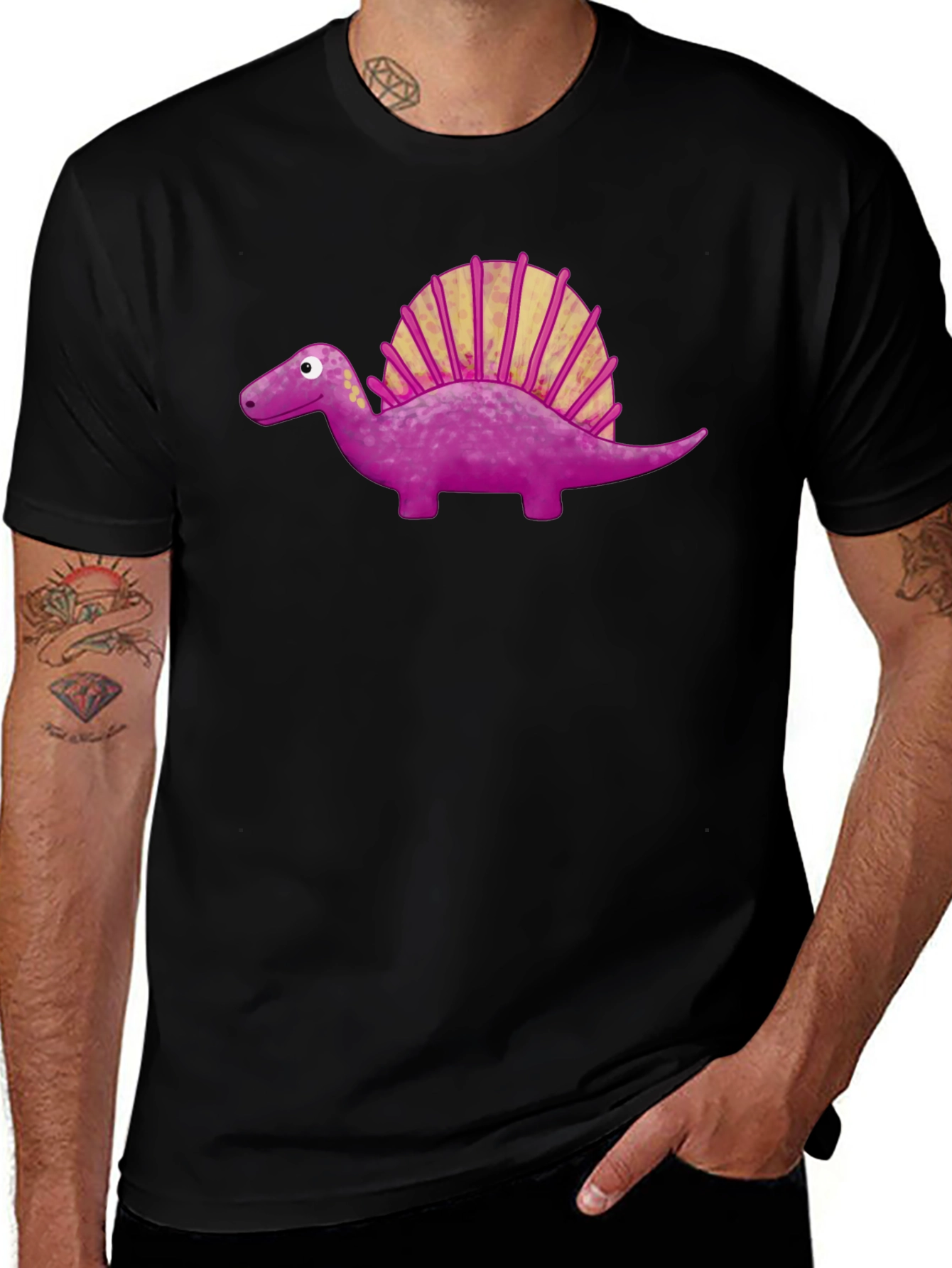 Dino-mite Style:  Black T-Shirt with Purple Dinosaur