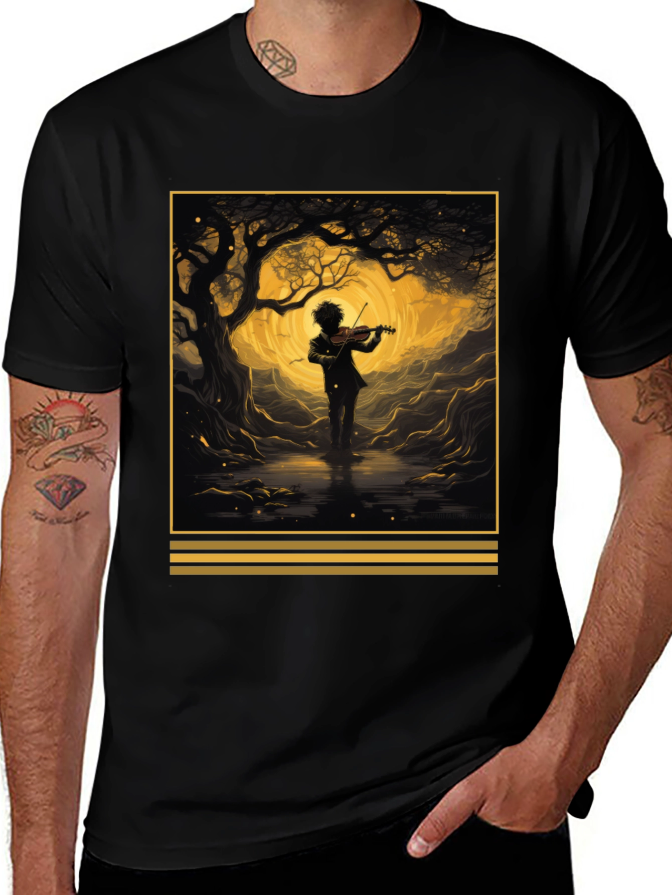 Variant 2 of Violinist Silhouette Graphic Tee - Artsy Black T-Shirt