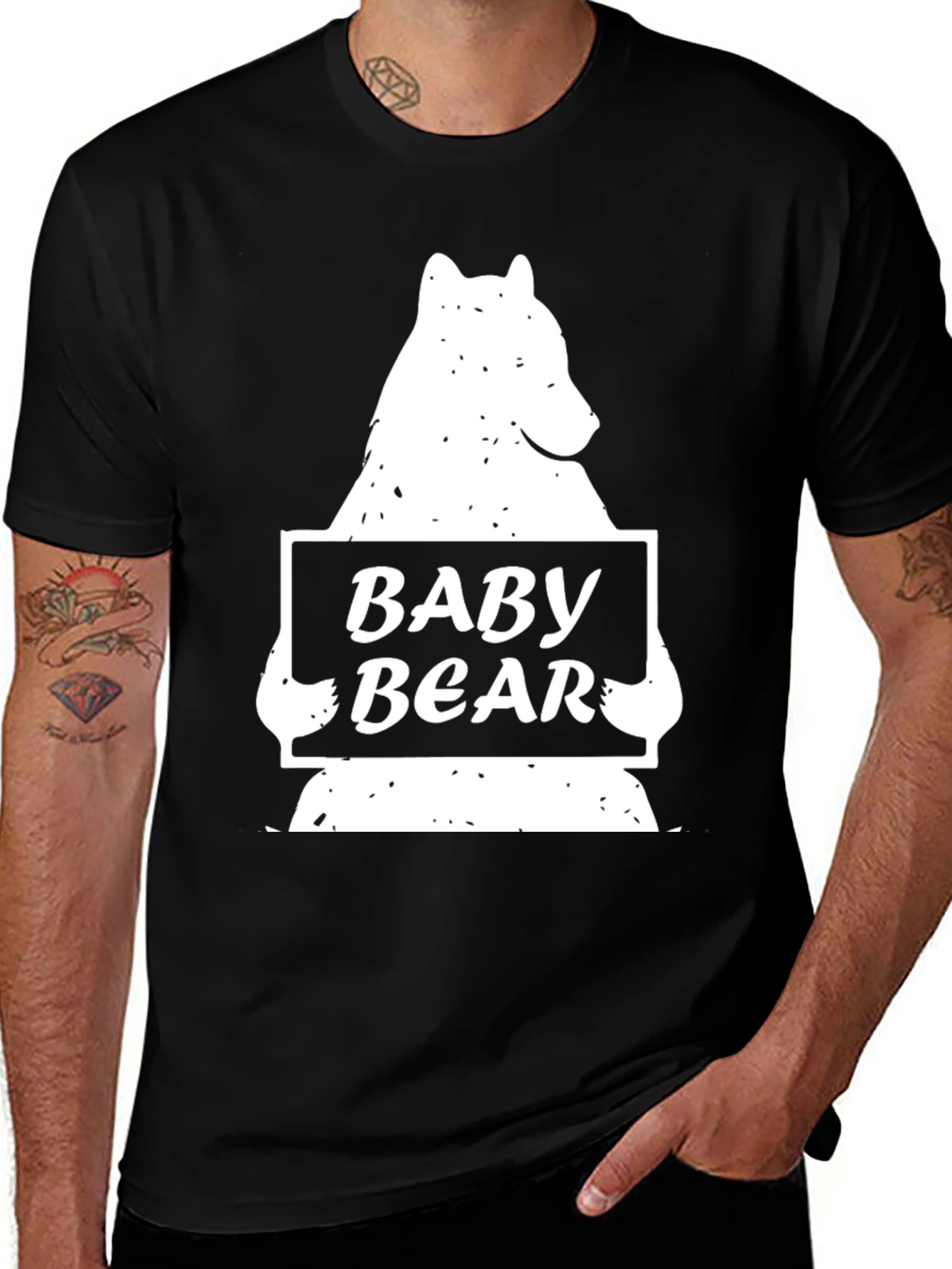 Variant 20 of Baby Bear Graphic Tee - Black Crew Neck T-Shirt
