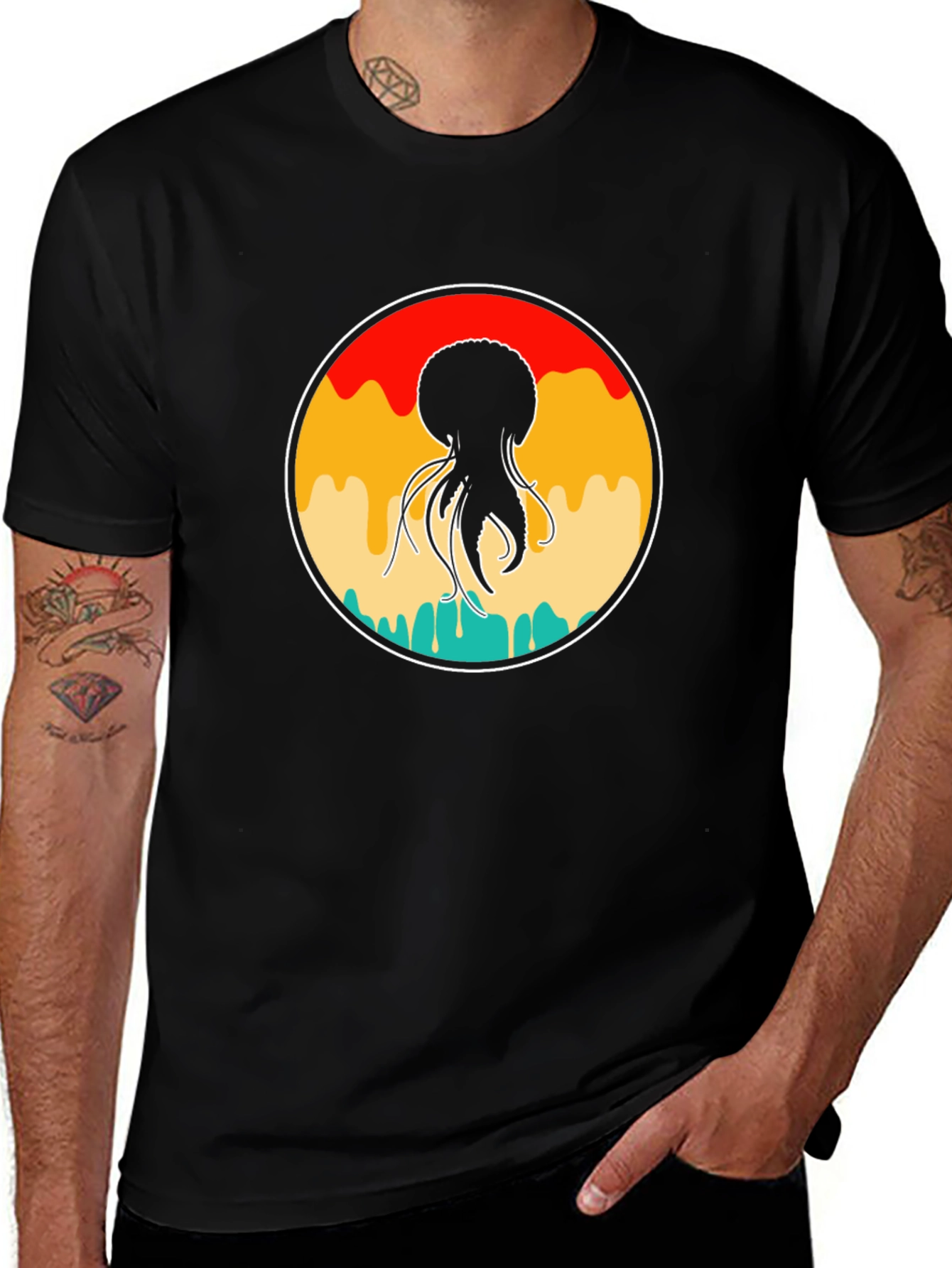 Variant 4 of Retro Jellyfish Graphic Tee - Black Cotton Blend