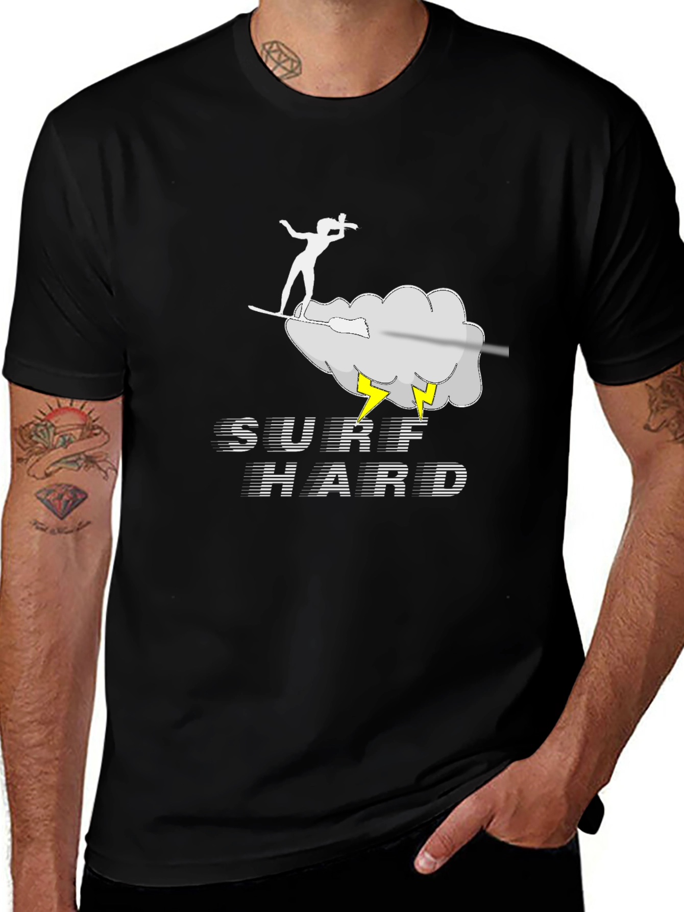 Variant 29 of Surf Hard T-Shirt - Black Cotton Graphic Tee