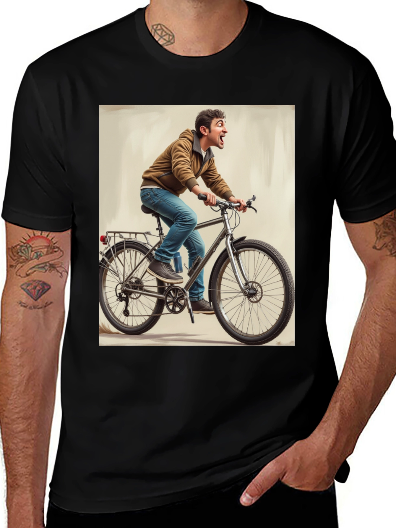 Variant 23 of Funny Man on Bike Graphic Tee - Black