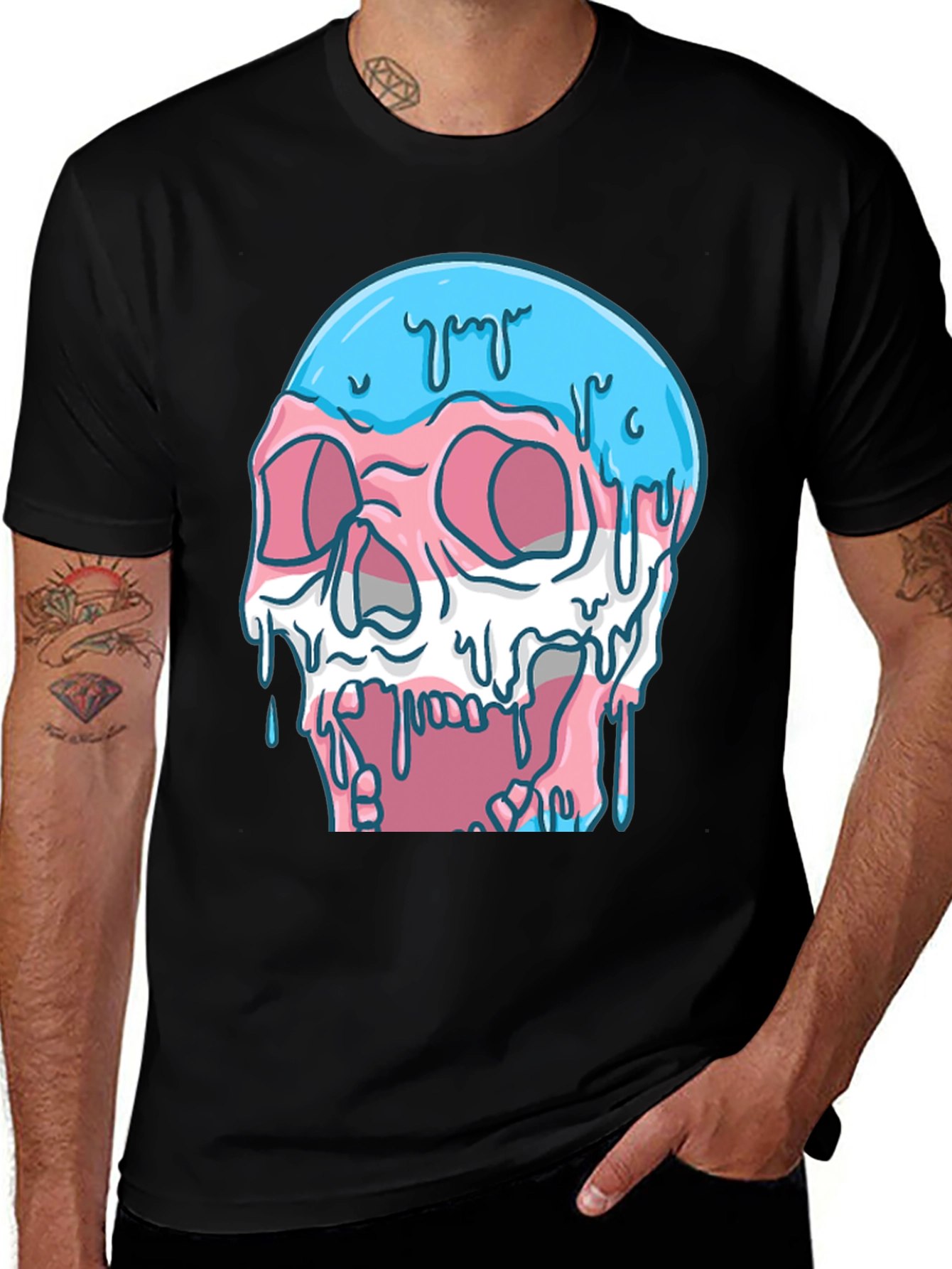 Variant 4 of Transgender Pride Melting Skull Graphic Tee