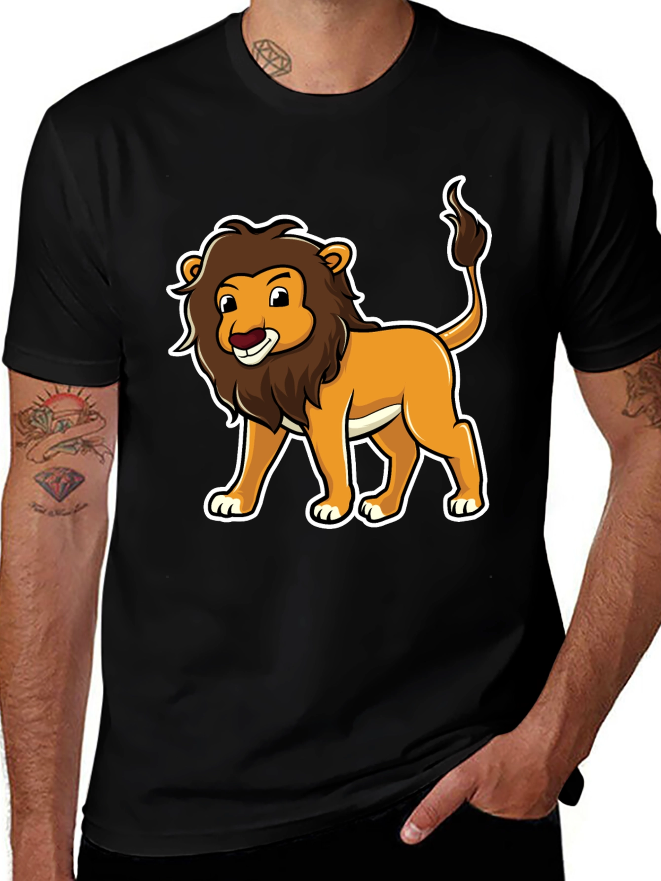 Variant 8 of Cartoon Lion Graphic Tee - Black