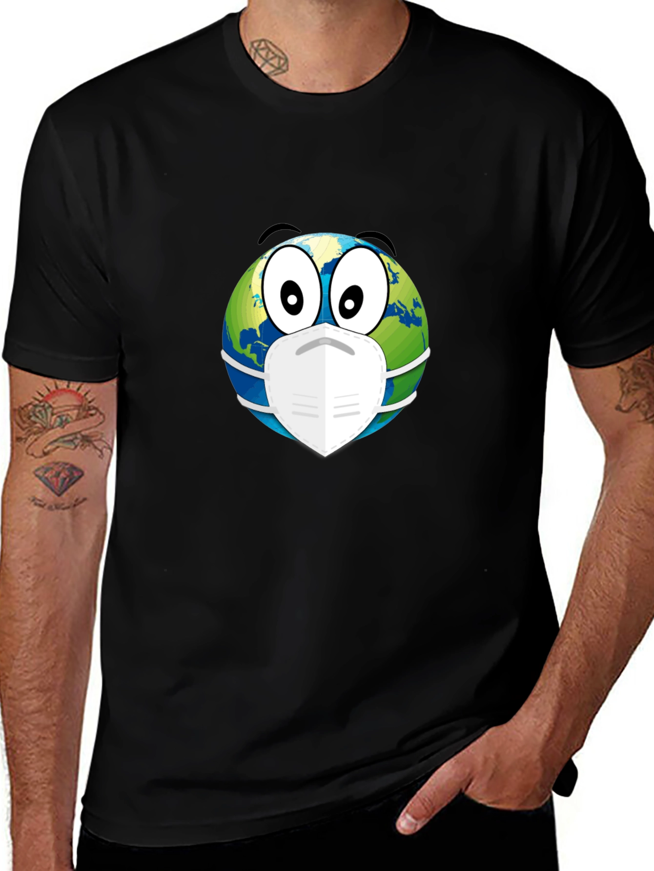 Variant 7 of Earth Wearing Mask T-Shirt - Stay Safe!