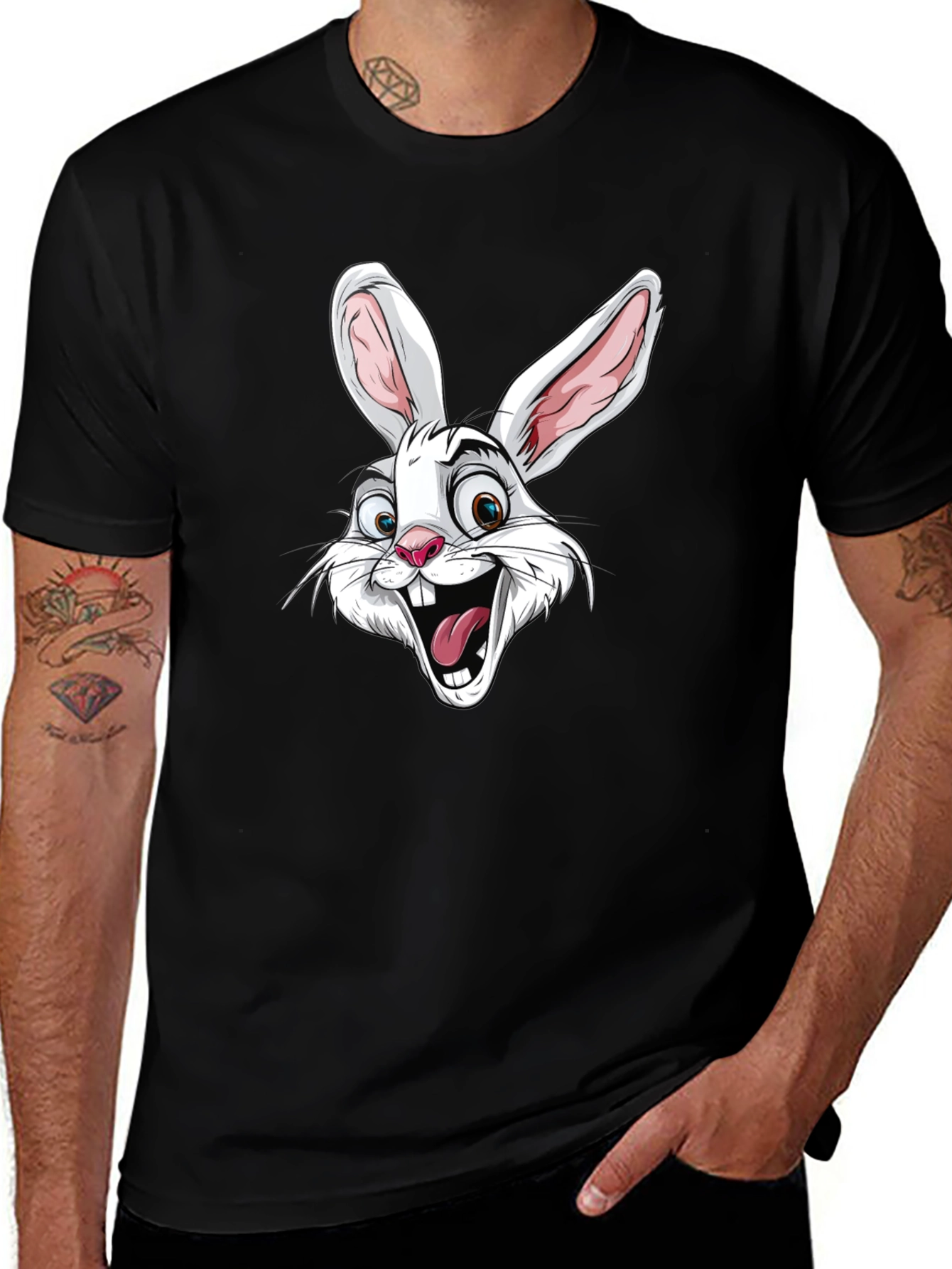 Cartoon Rabbit Graphic T-Shirt - Black Cotton Tee