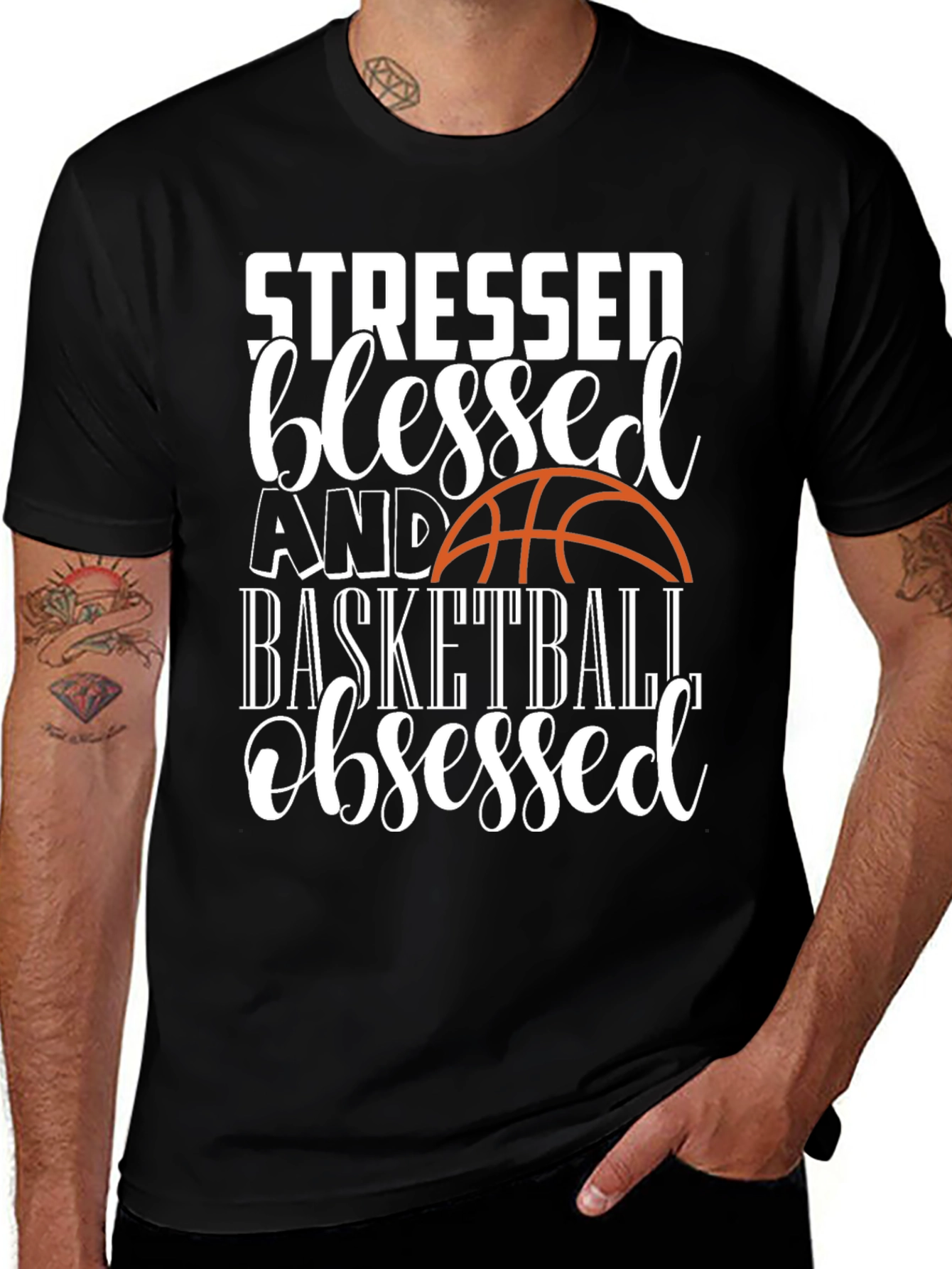 Variant 27 of Stressed Blessed Basketball Obsessed Graphic Tee