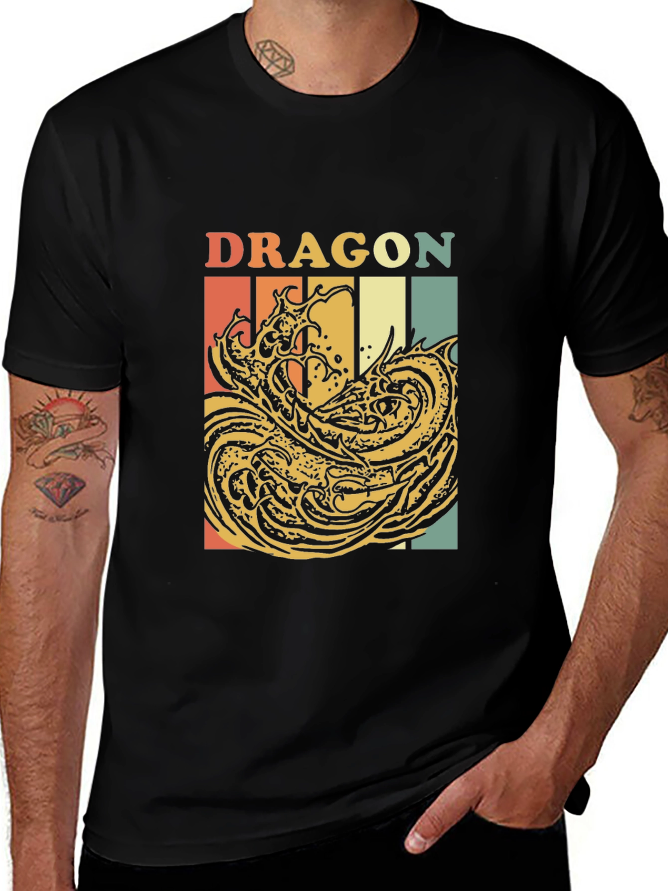 Black Retro Dragon Graphic T-Shirt - Vintage Style Tee main image