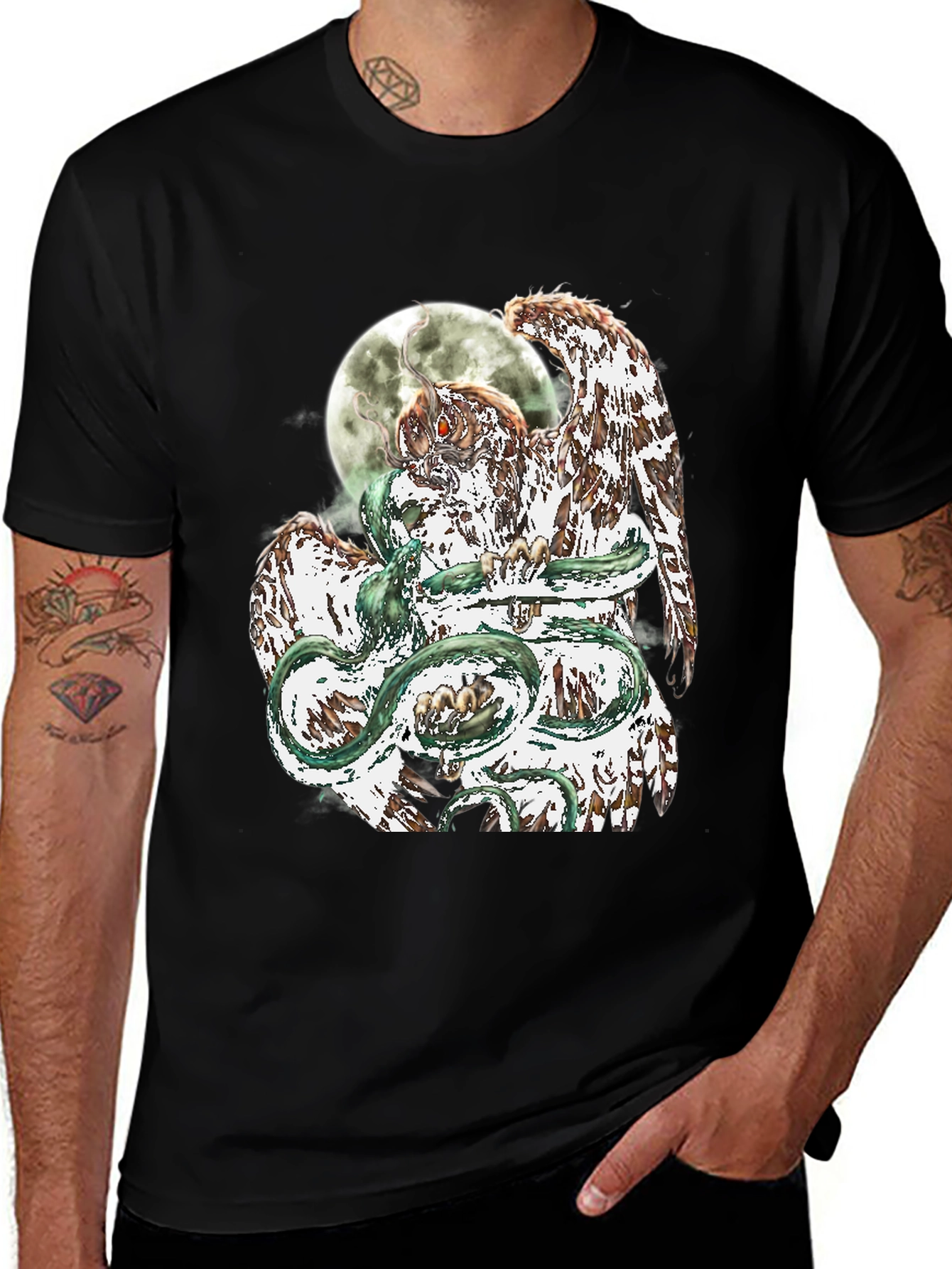 Black Owl and Serpent Graphic Tee main image