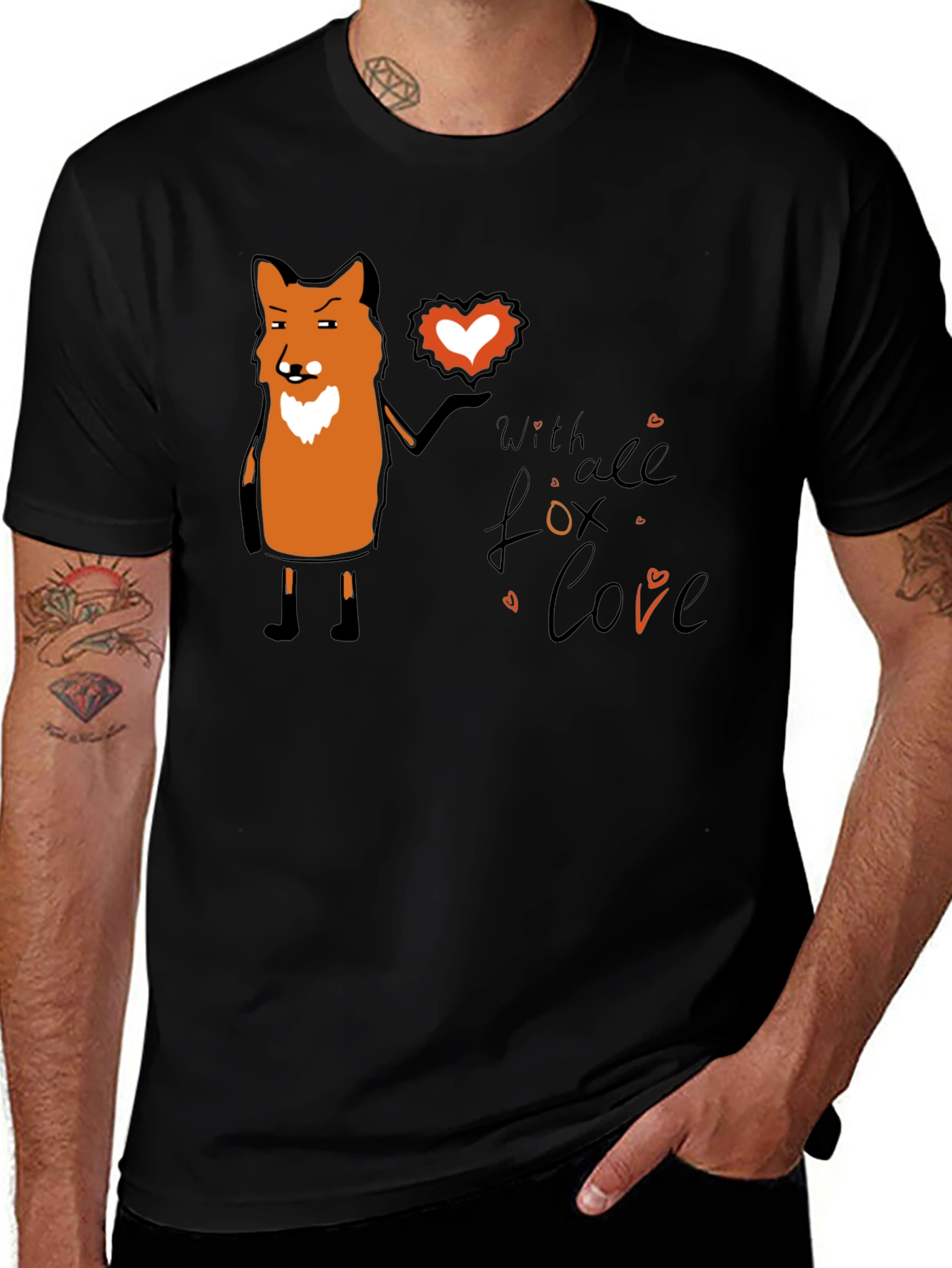 Variant 30 of Fox With All My Love Black T-Shirt