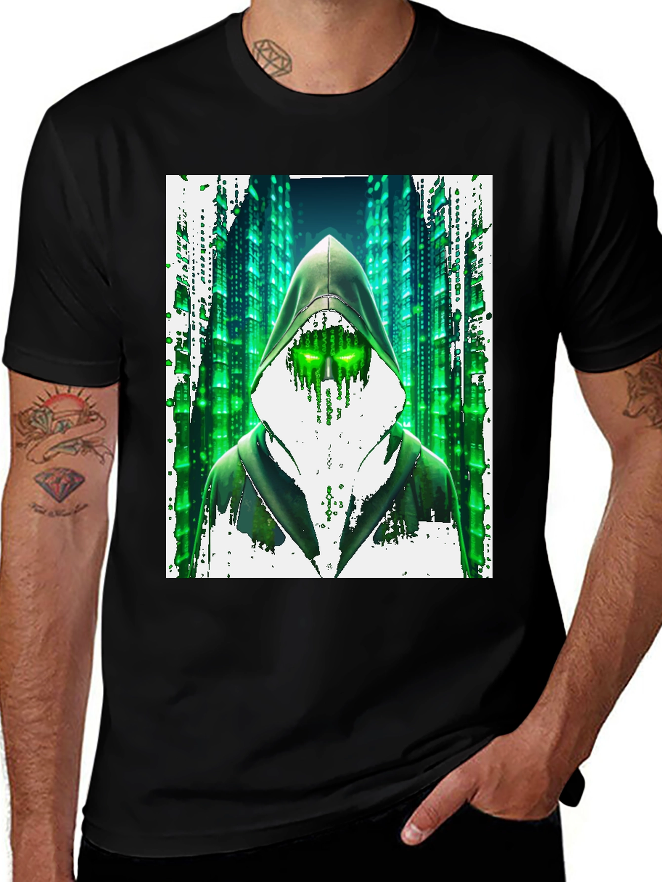 Variant 21 of Hacker Matrix Graphic Tee - Black