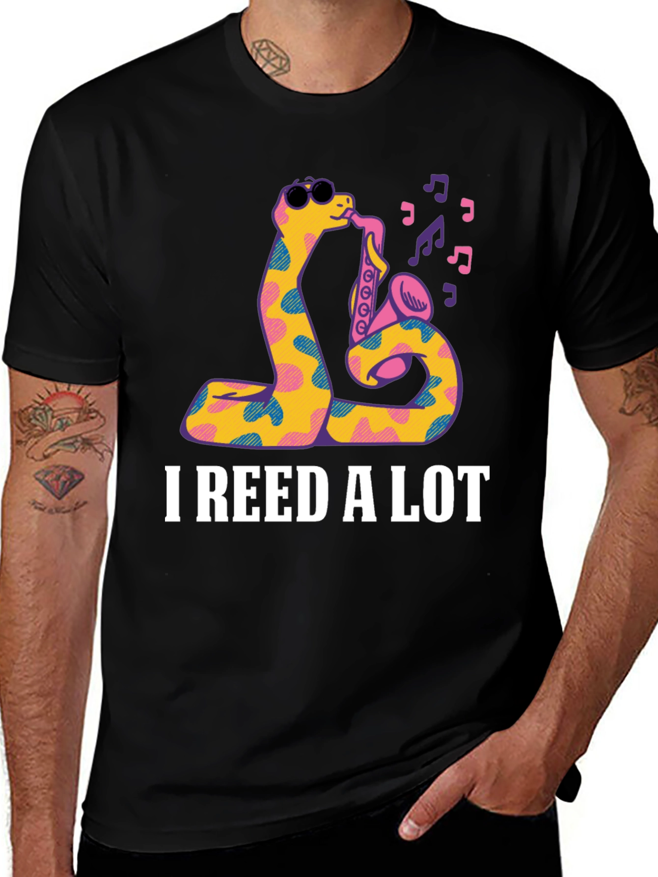 Variant 17 of I Reed A Lot Saxophone Snake Graphic T-Shirt