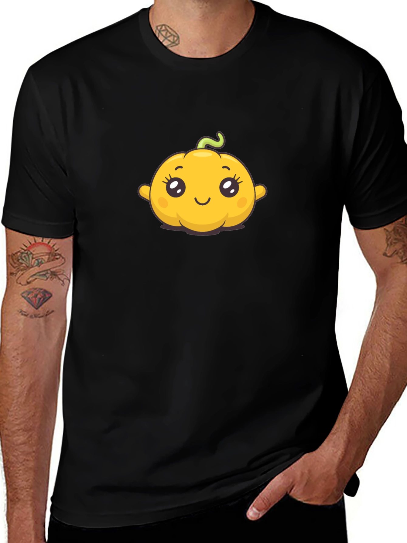 Variant 19 of Cute Pumpkin Graphic Tee - Black Cotton T-Shirt
