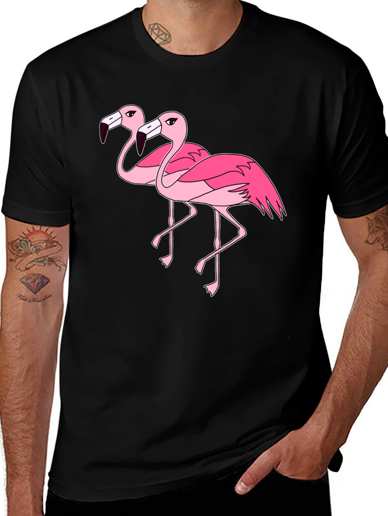 Variant 22 of Flamingo Graphic Tee - Black Cotton Shirt