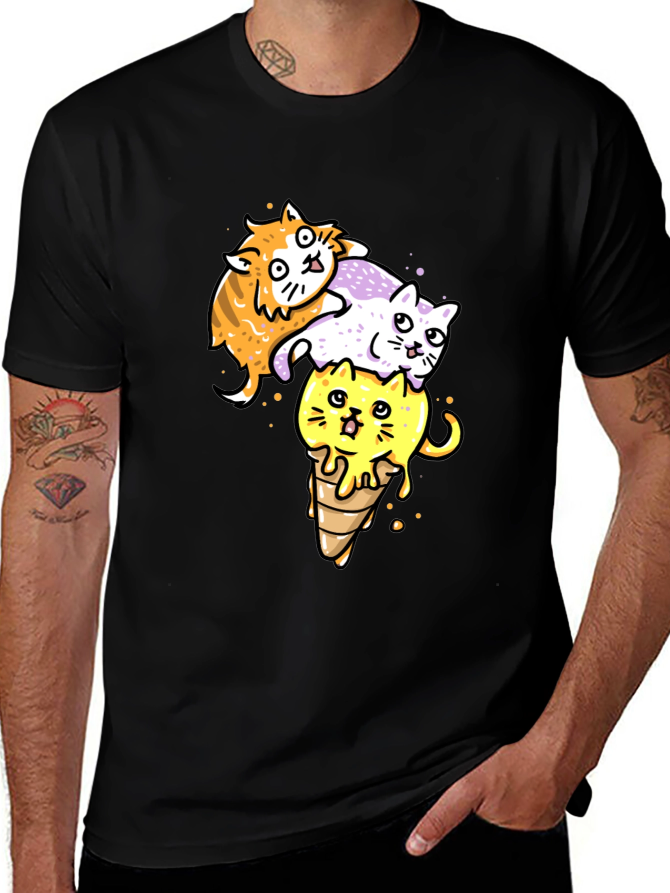 Variant 13 of Cats Ice Cream T-Shirt, Fun Graphic Tee