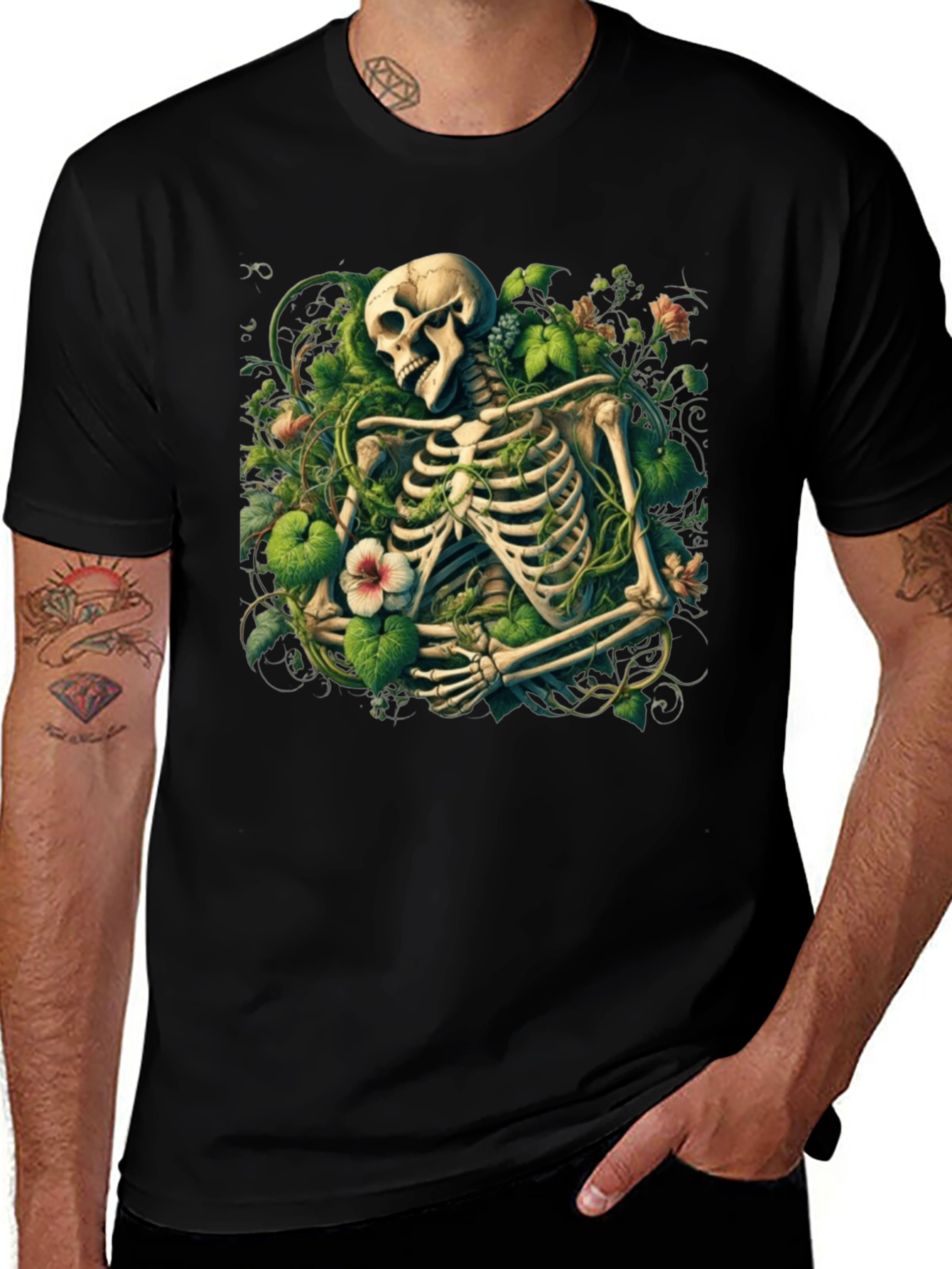 Variant 7 of Floral Skeleton Graphic Tee - Black