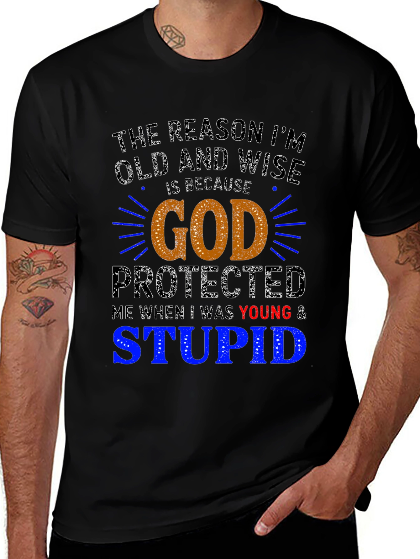 Variant 28 of Old and Wise T-Shirt - God Protected Me