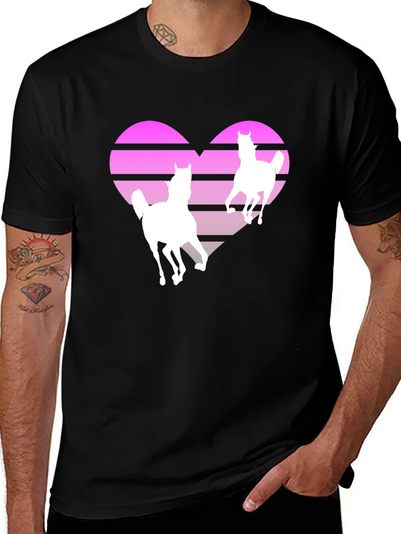 Variant 28 of Horse Love Heart Graphic Tee - Black