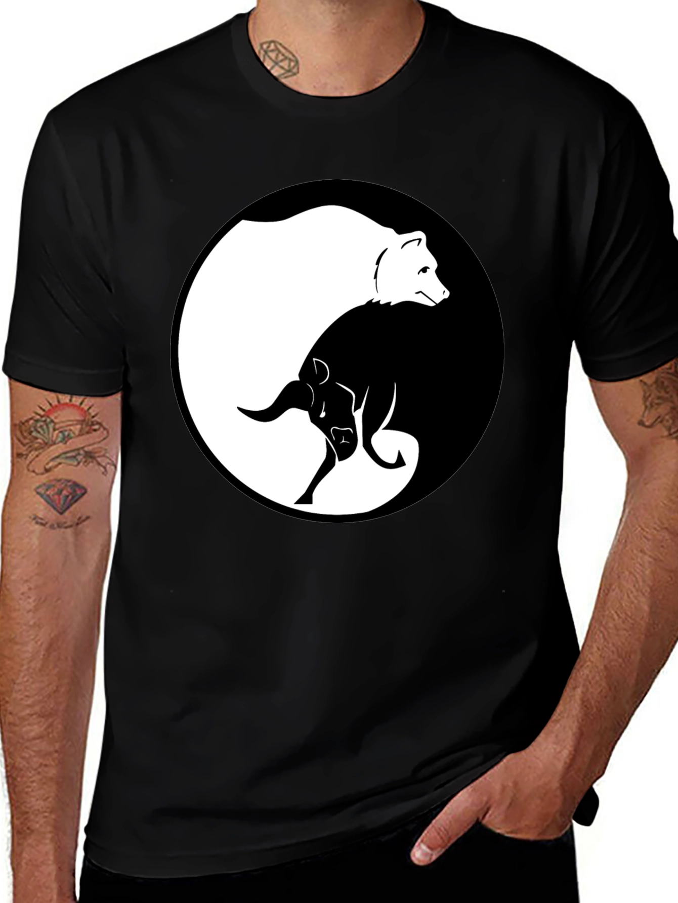 Yin Yang Bear and Bull Graphic Tee - Unisex