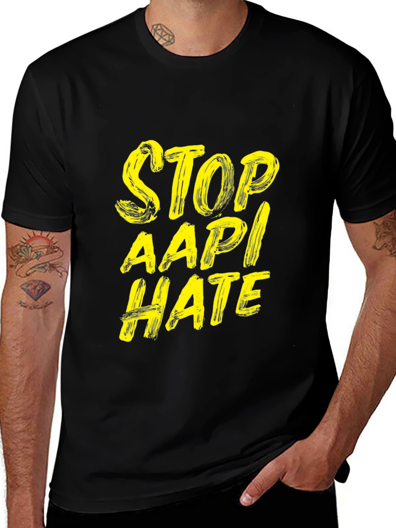 Stop AAPI Hate T-Shirt - Black Crew Neck Tee