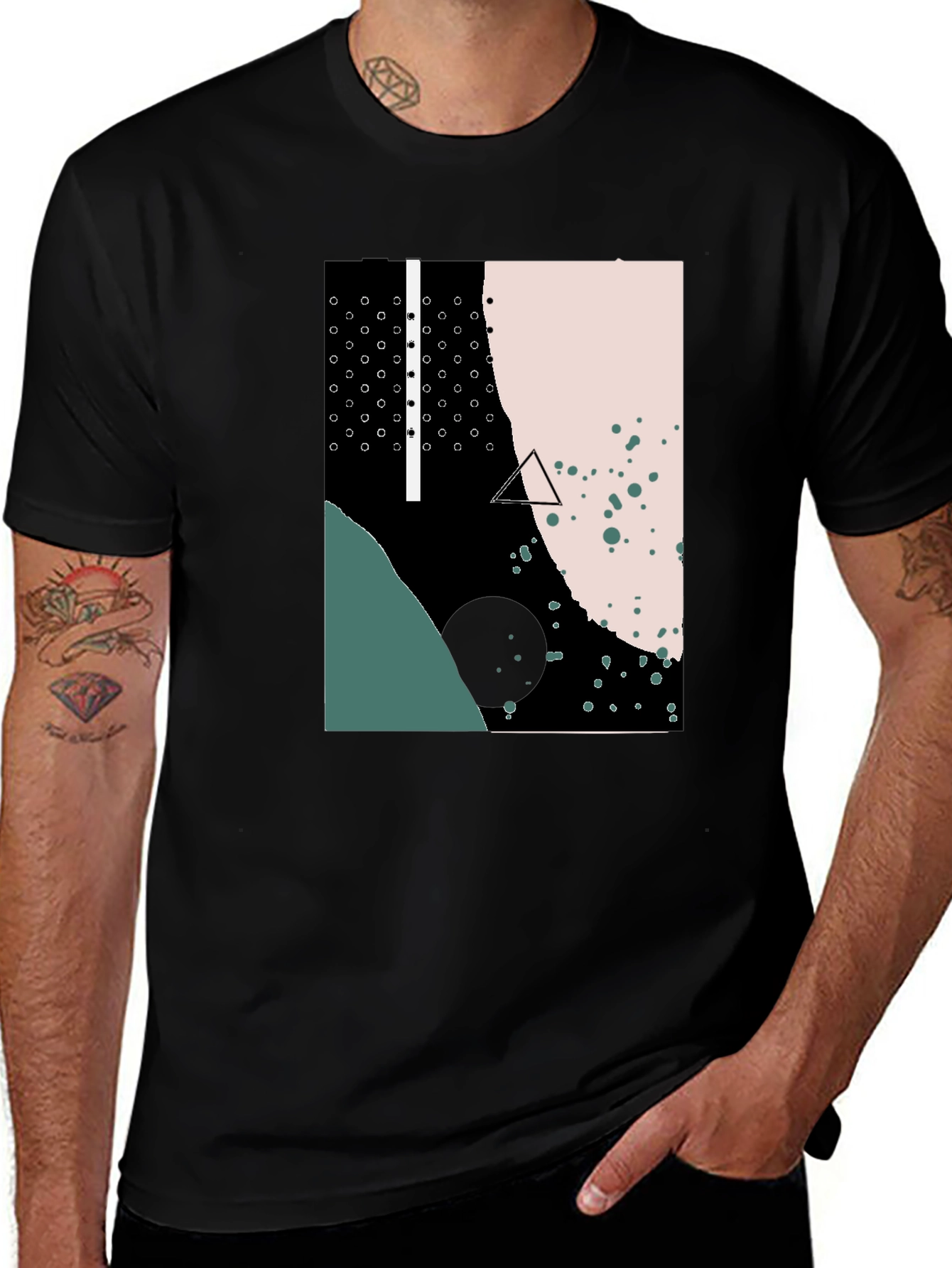 Variant 4 of Abstract Geometric Print Men's Black T-Shirt
