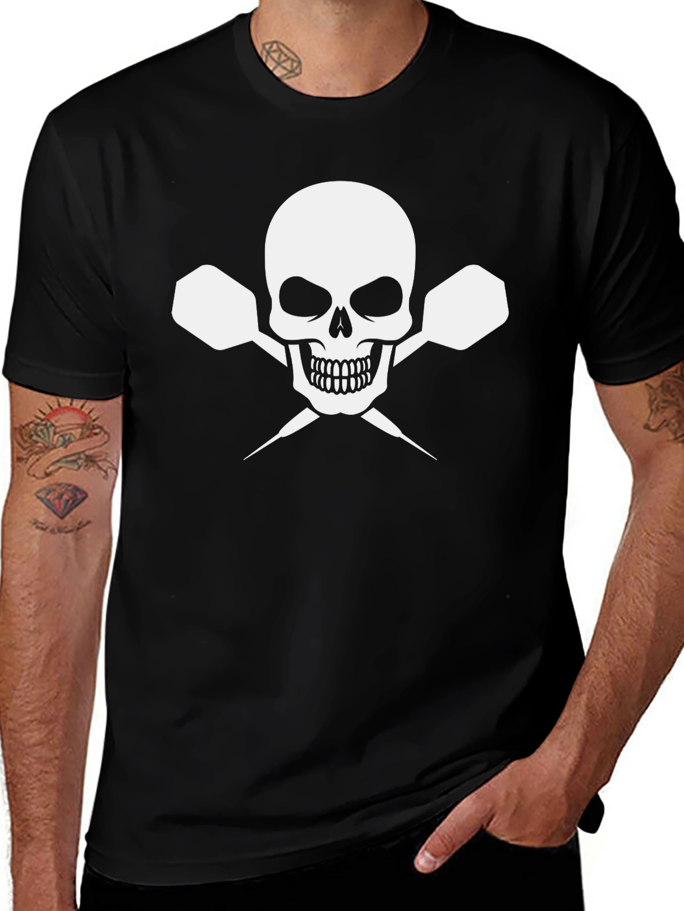 Skull & Darts Graphic Tee - Black Cotton T-Shirt