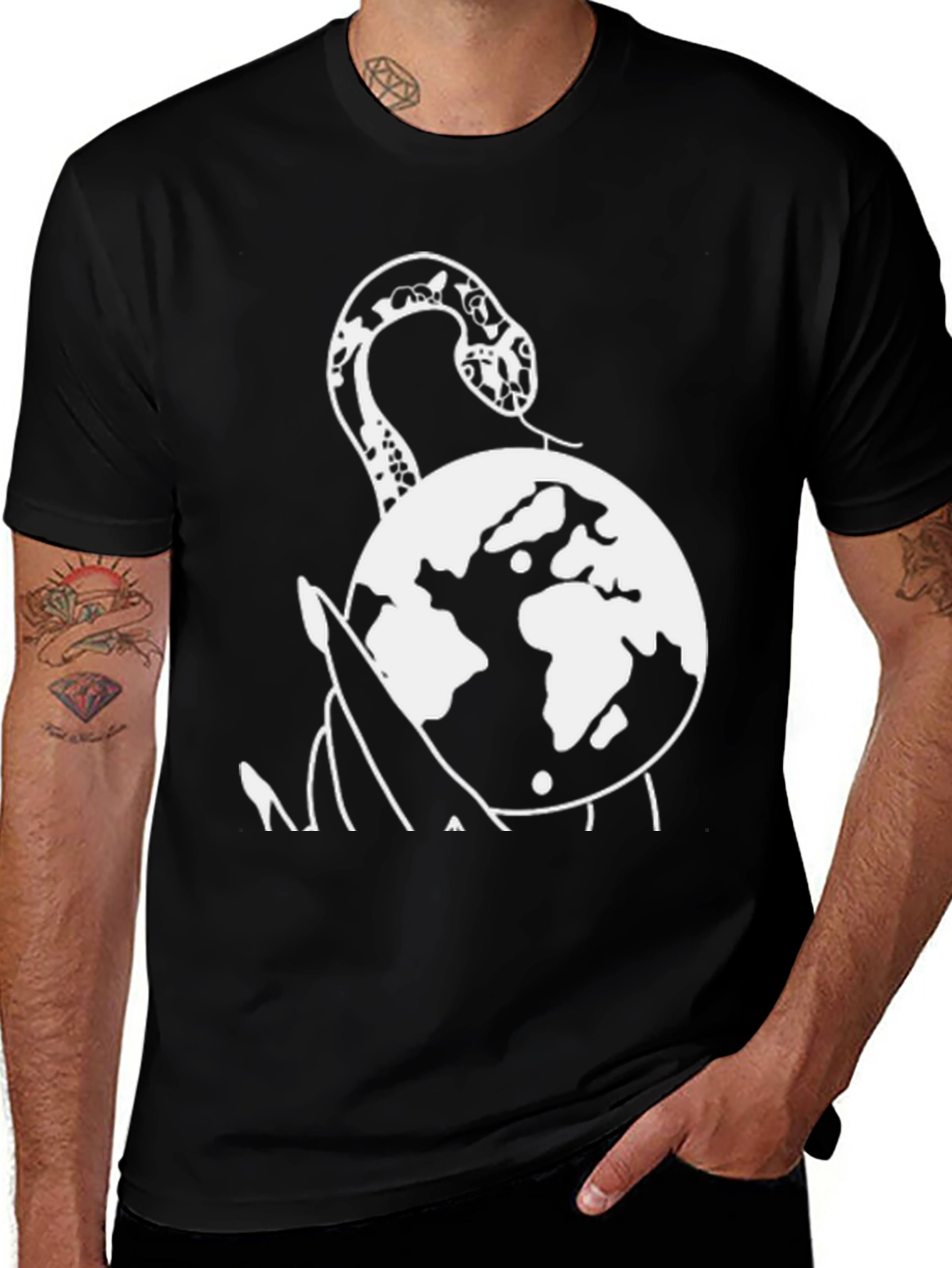 Variant 17 of Snake & Globe Graphic Tee - Black