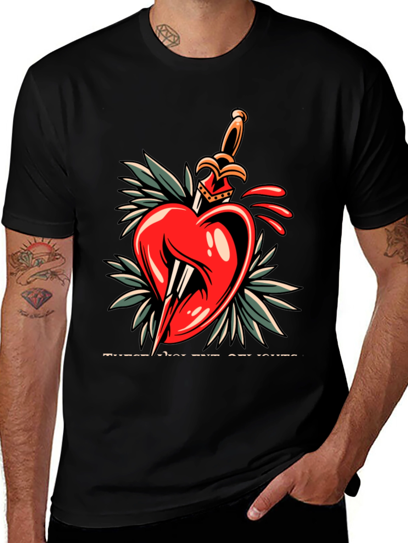 Variant 21 of Heart & Dagger Graphic Tee - Edgy Streetwear Style