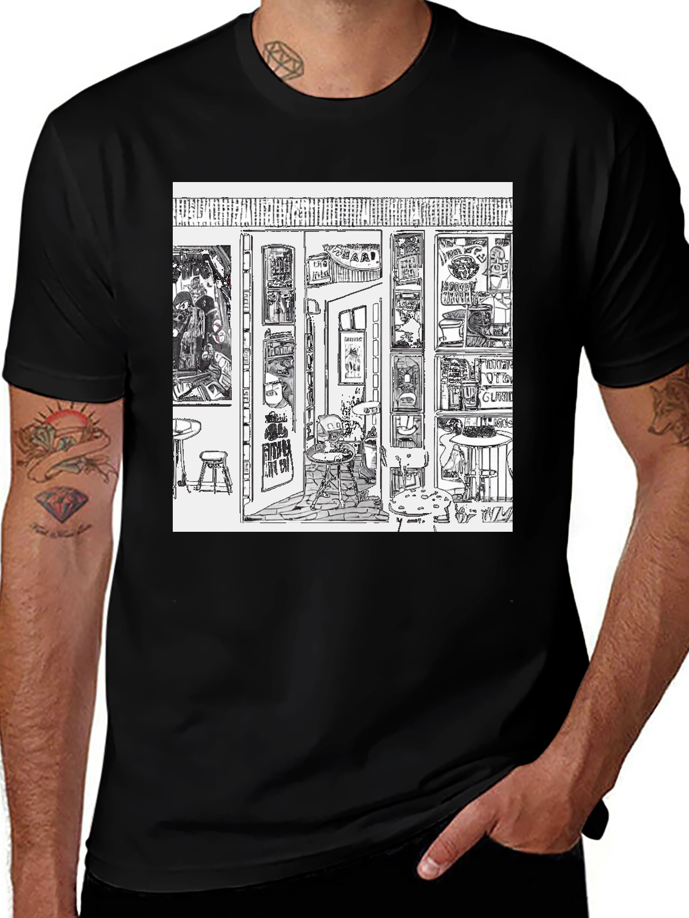 Artistic Cafe Print T-Shirt