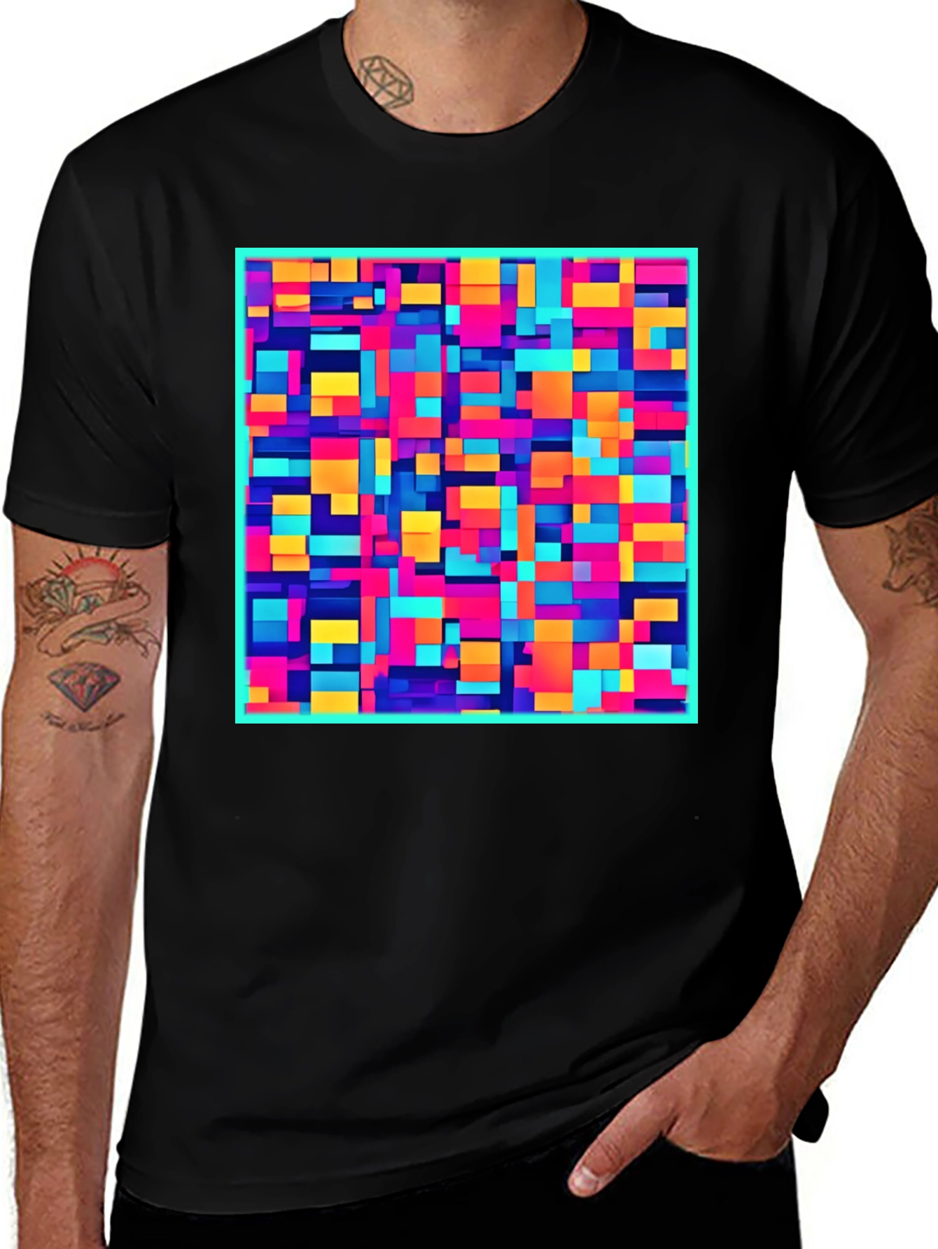 Variant 24 of Colorful Block Pattern Graphic Tee - Modern Style