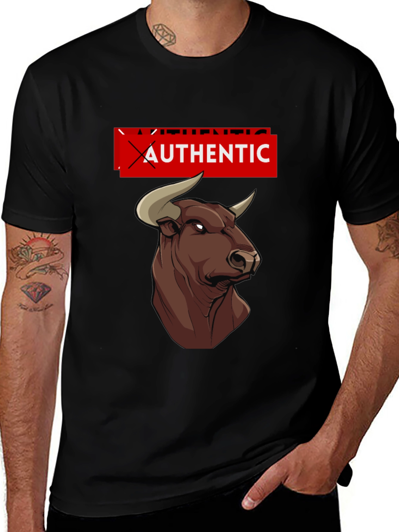 Variant 14 of Authentic Bull Graphic Tee - Stylish Black T-Shirt