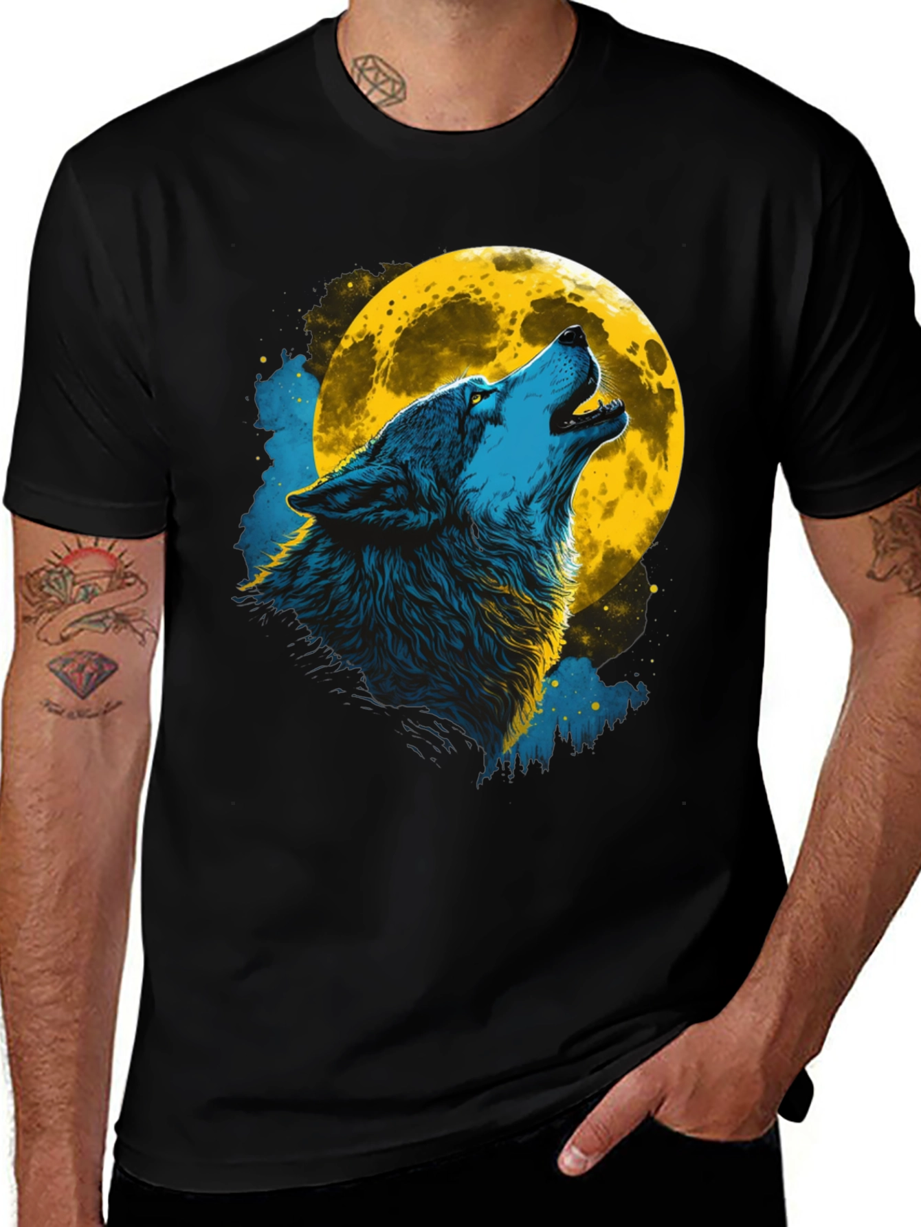 Variant 3 of Wolf Moon T-Shirt - Black Graphic Tee